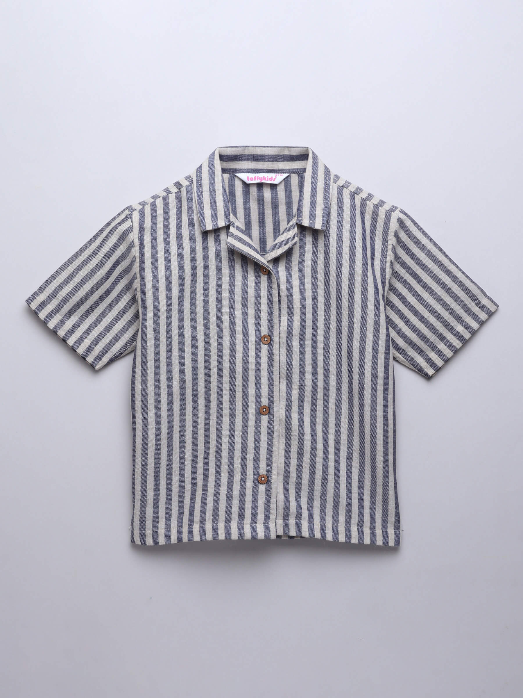 Striped half sleeves oversize shirt-Offwhite & Blue