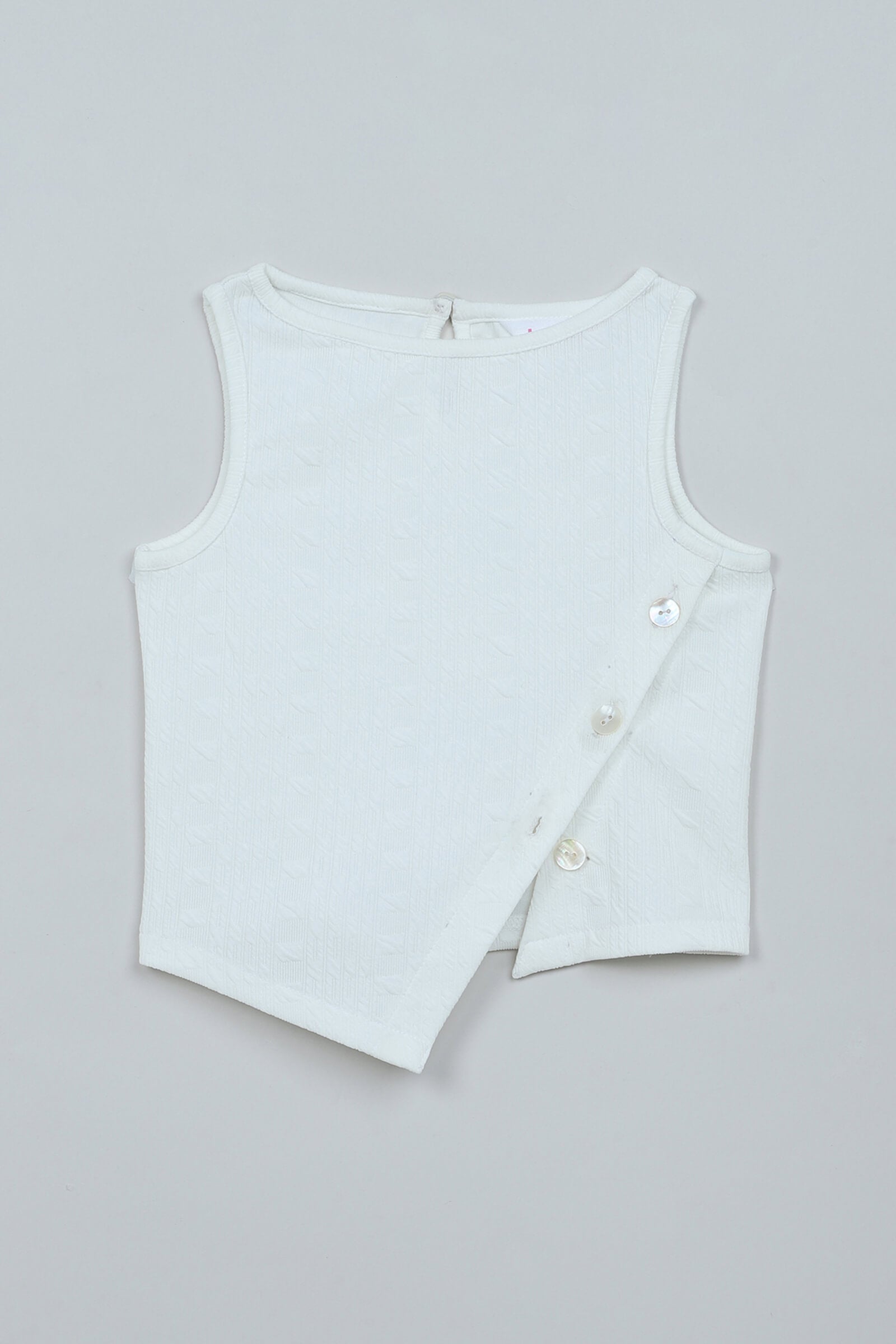 Knit Sleeveless Solid Asymmetric Top - White