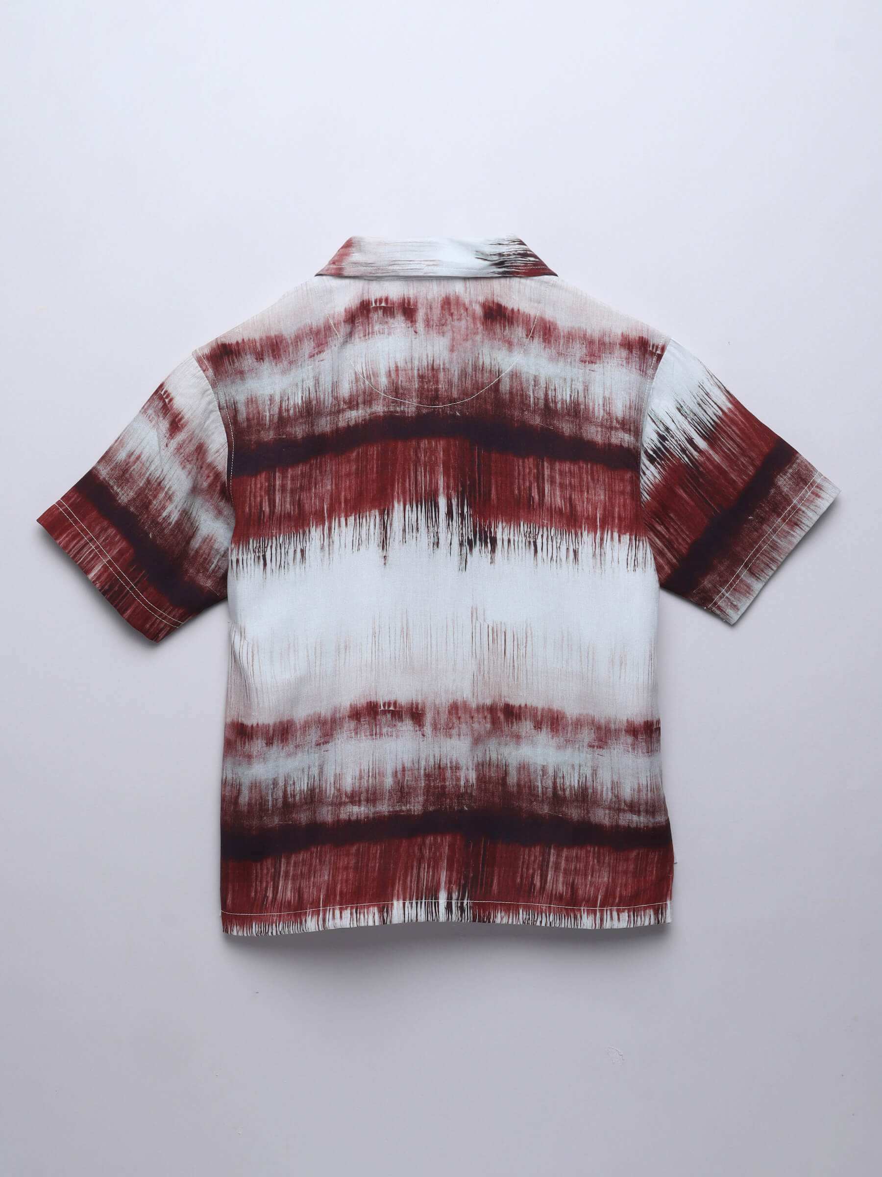 Tie and dye printed half sleeves oversized shirt- Maroon/Multi