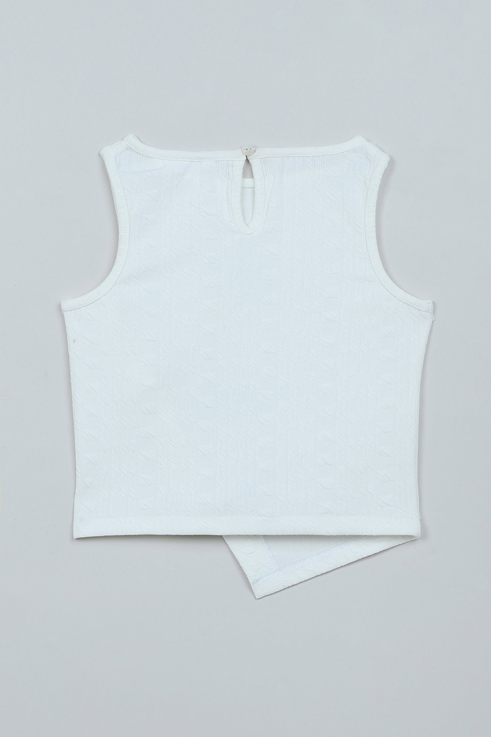Knit Sleeveless Solid Asymmetric Top - White