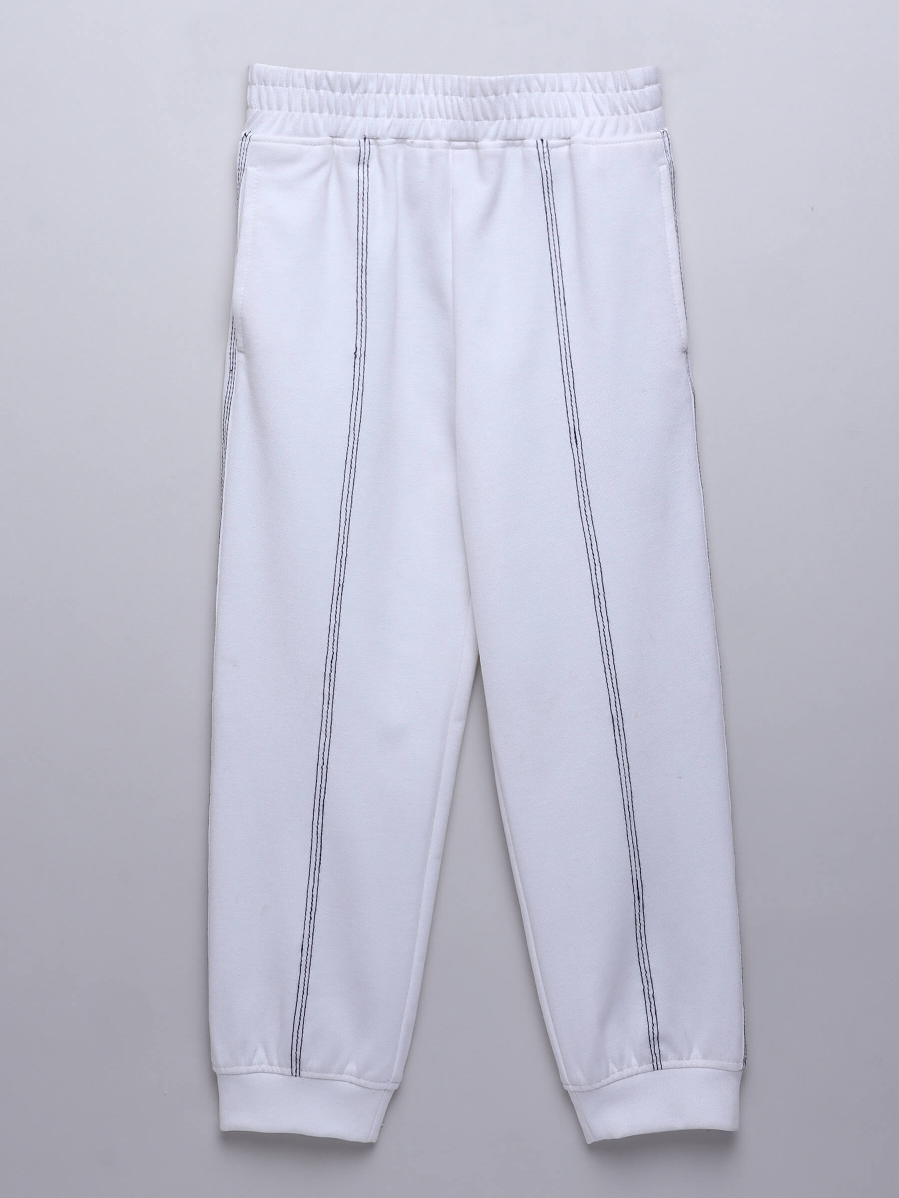 Solid topstitch detailed joggers-White