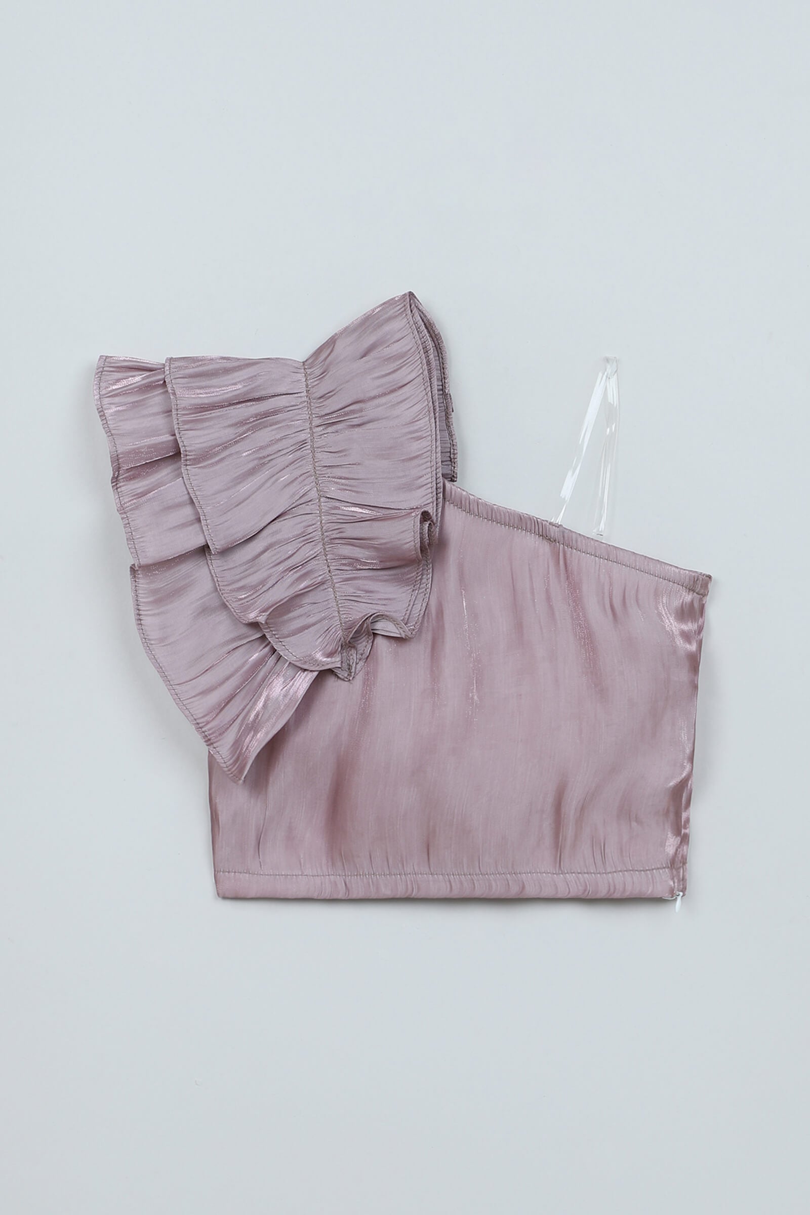 Organza Woven Sleeveless Solid Ruffle Detail Crop Top - Onion Pink