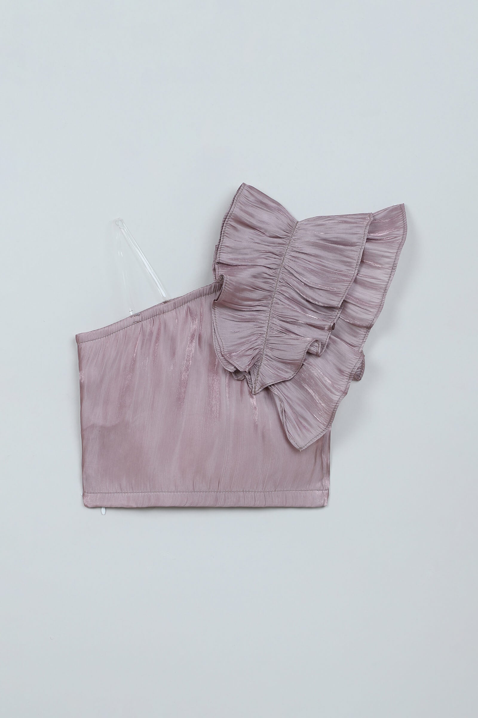 Organza Woven Sleeveless Solid Ruffle Detail Crop Top - Onion Pink