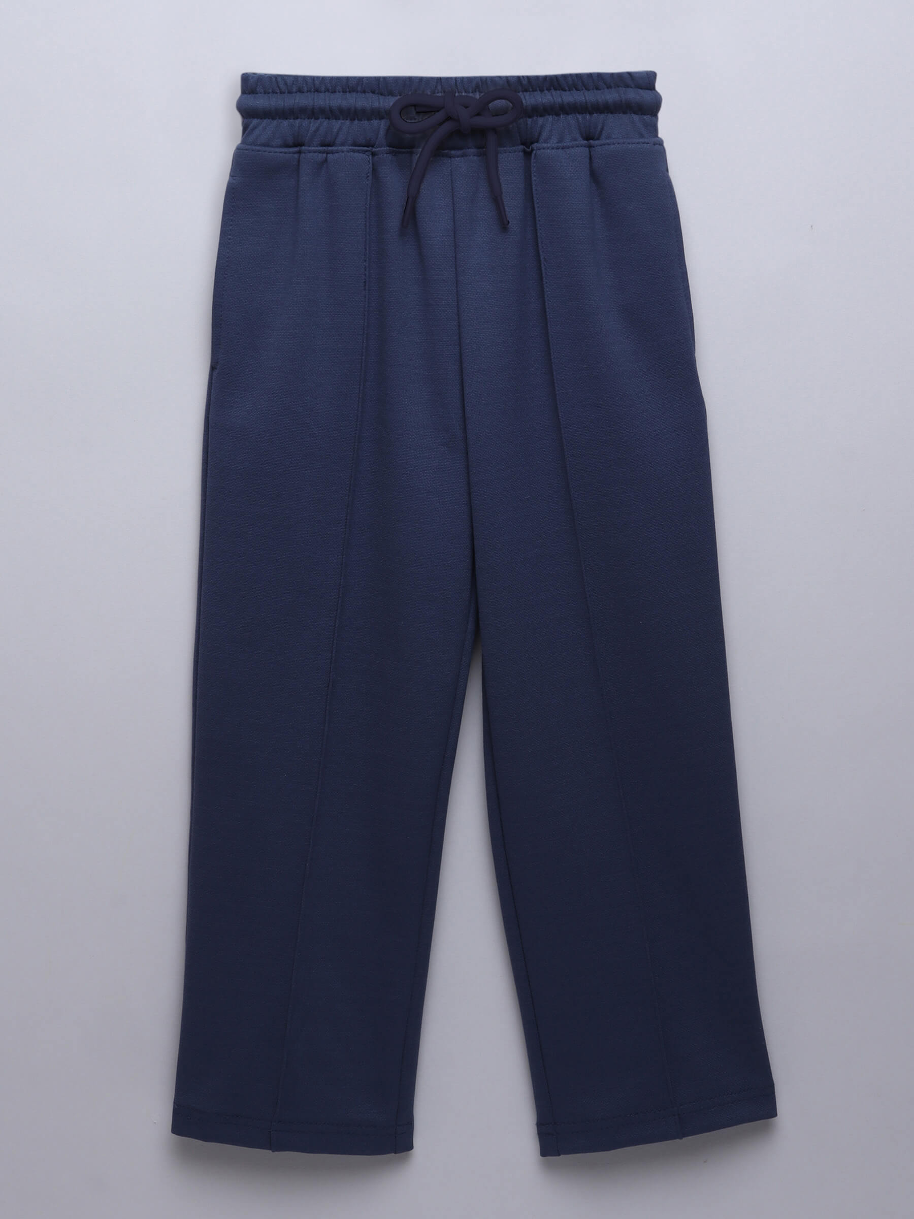 Solid pintex detailed pant-Blue