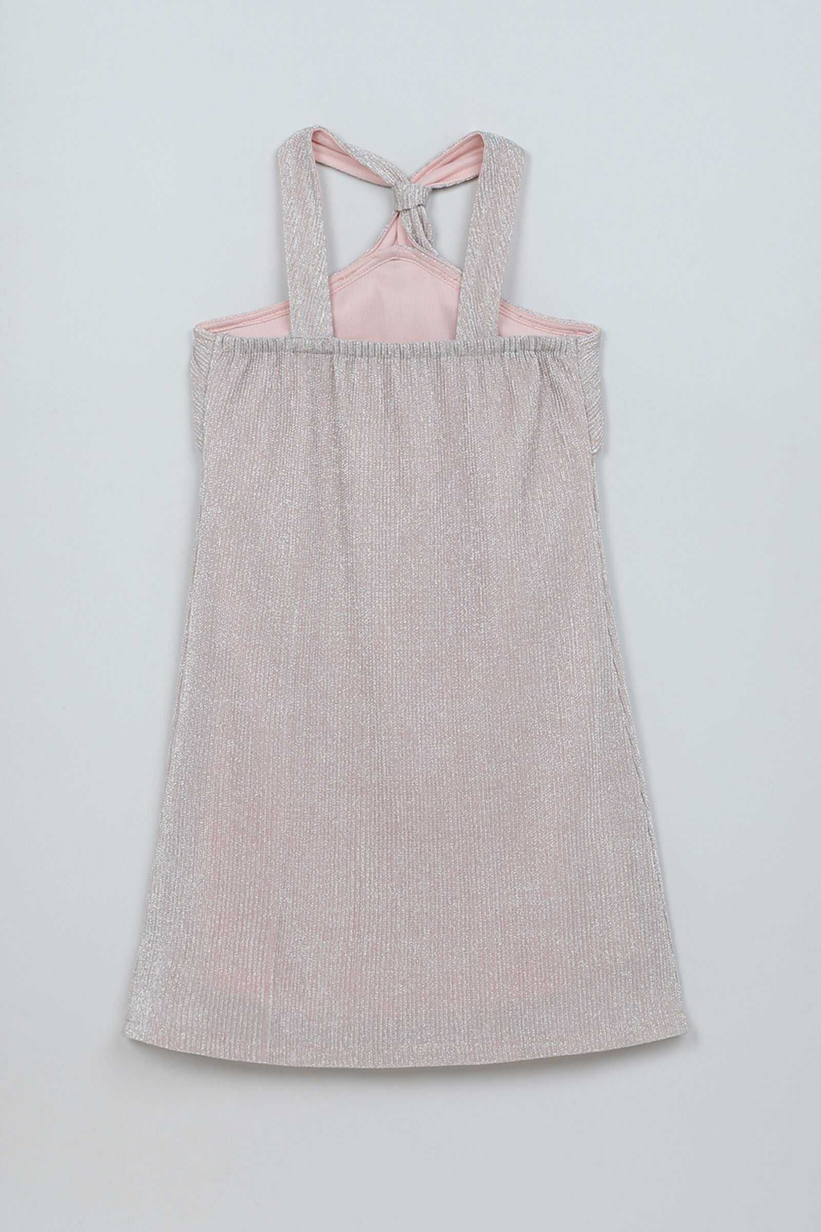Pleated knit sleeveless halter neck Aline party dress- Pink