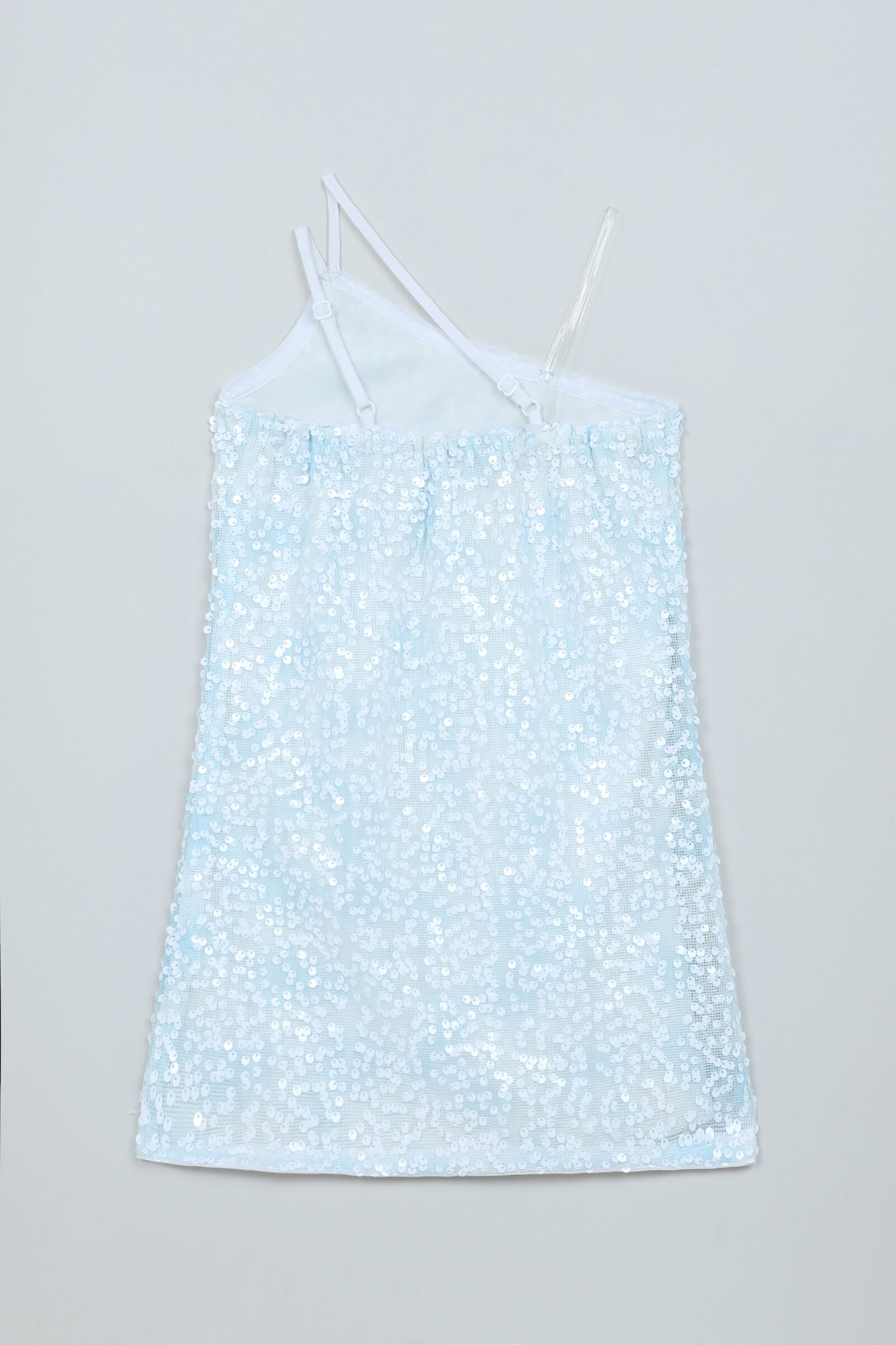 Sequin Embellished Woven Sleeveless One shoulder Party Dress - White and Blue
