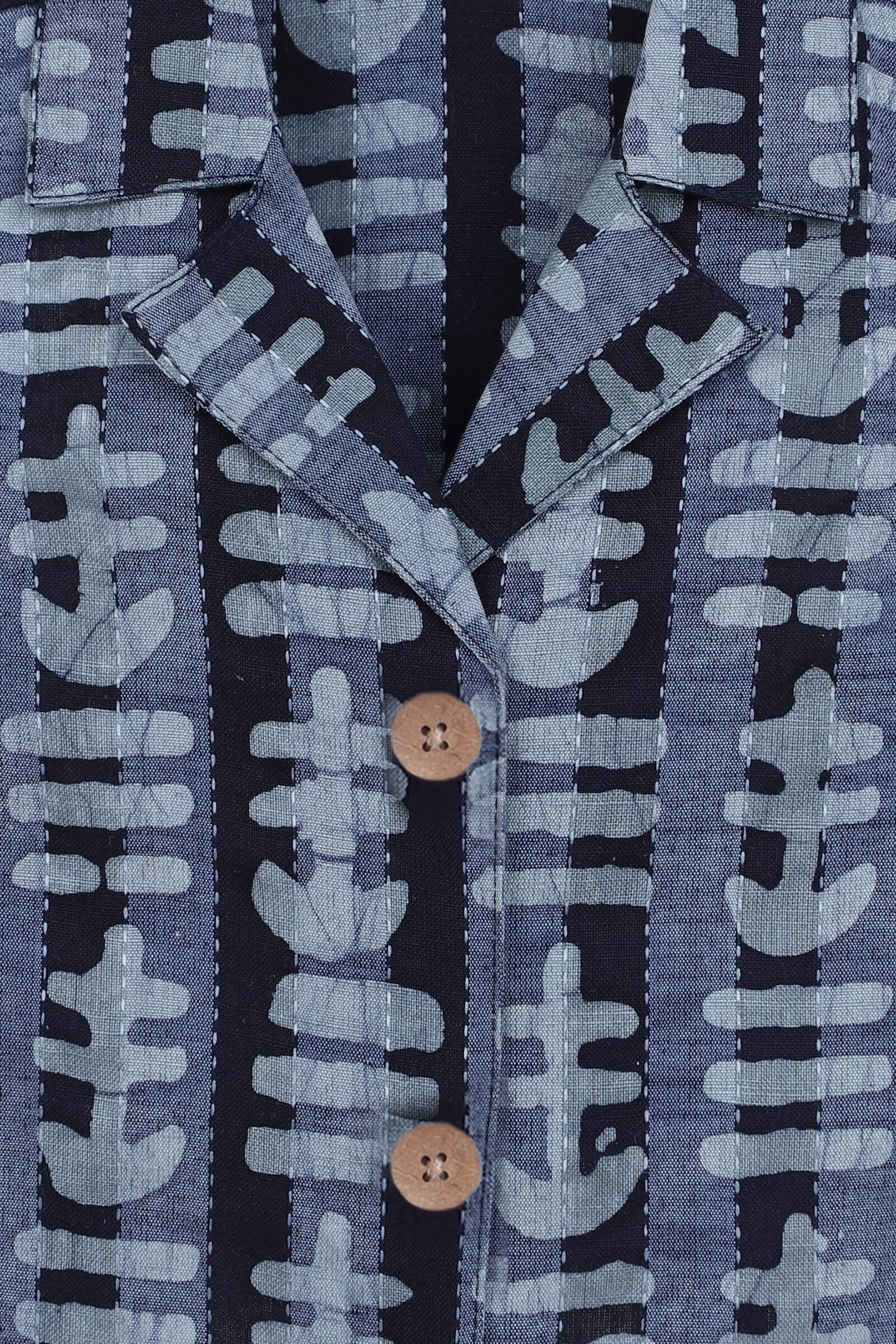 100% cotton woven sleeveless abstract printed collared crop vest Top- Navy