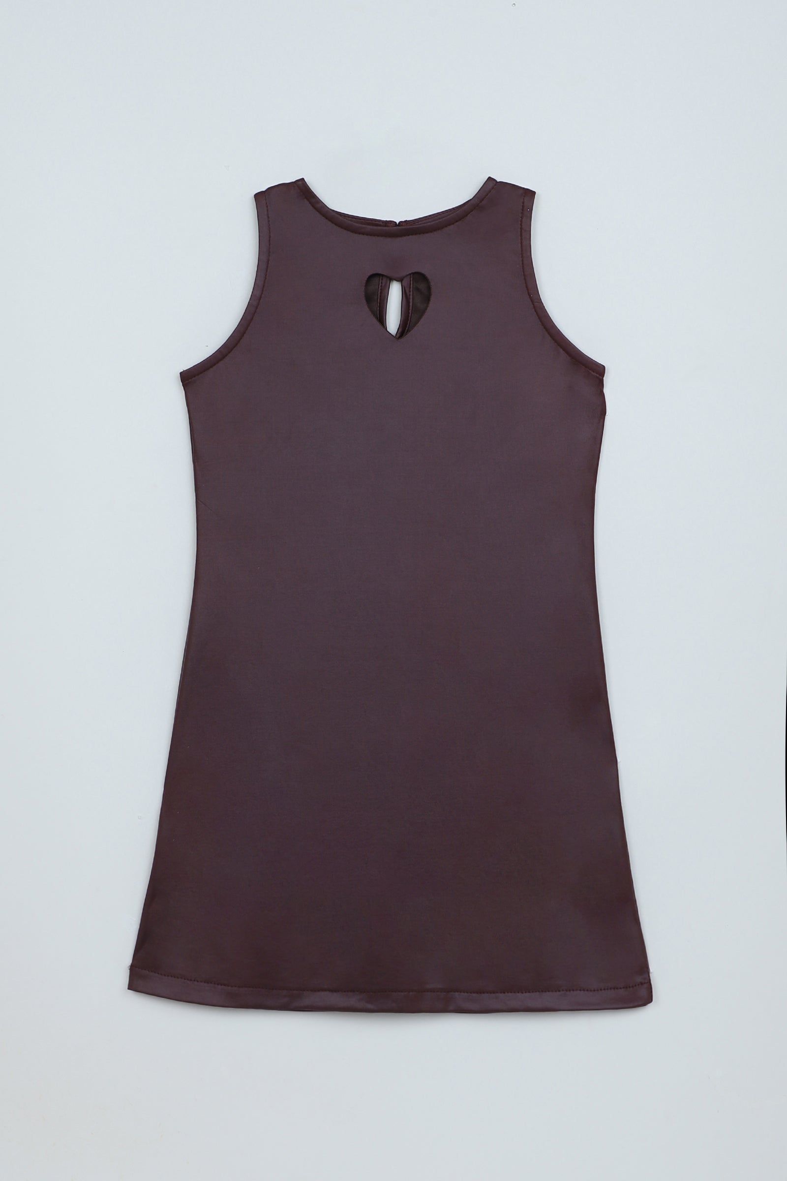 Leather Sleeveless Solid Heart cutout detail A-line Dress-  Dark Maroon