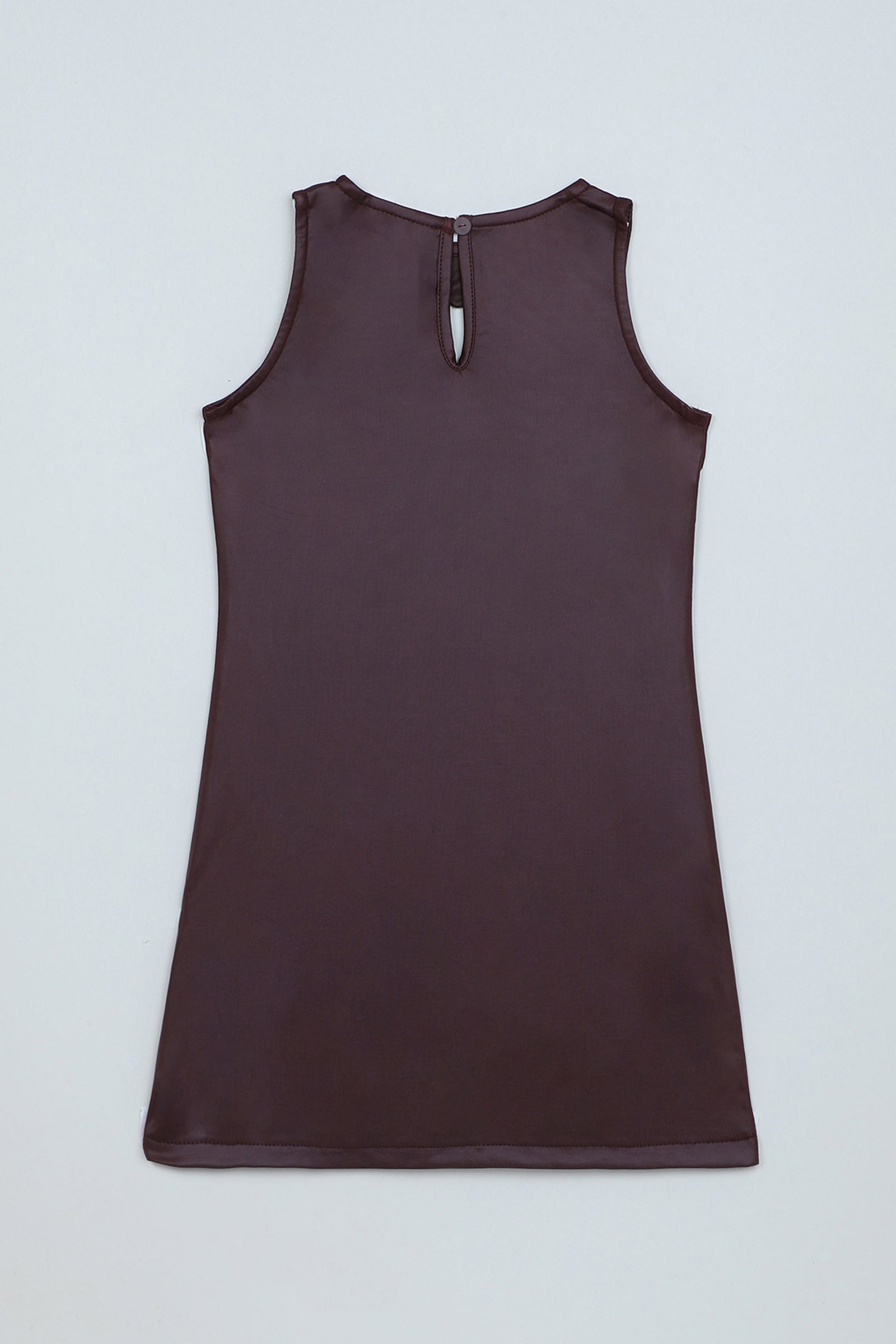 Leather Sleeveless Solid Heart cutout detail A-line Dress-  Dark Maroon