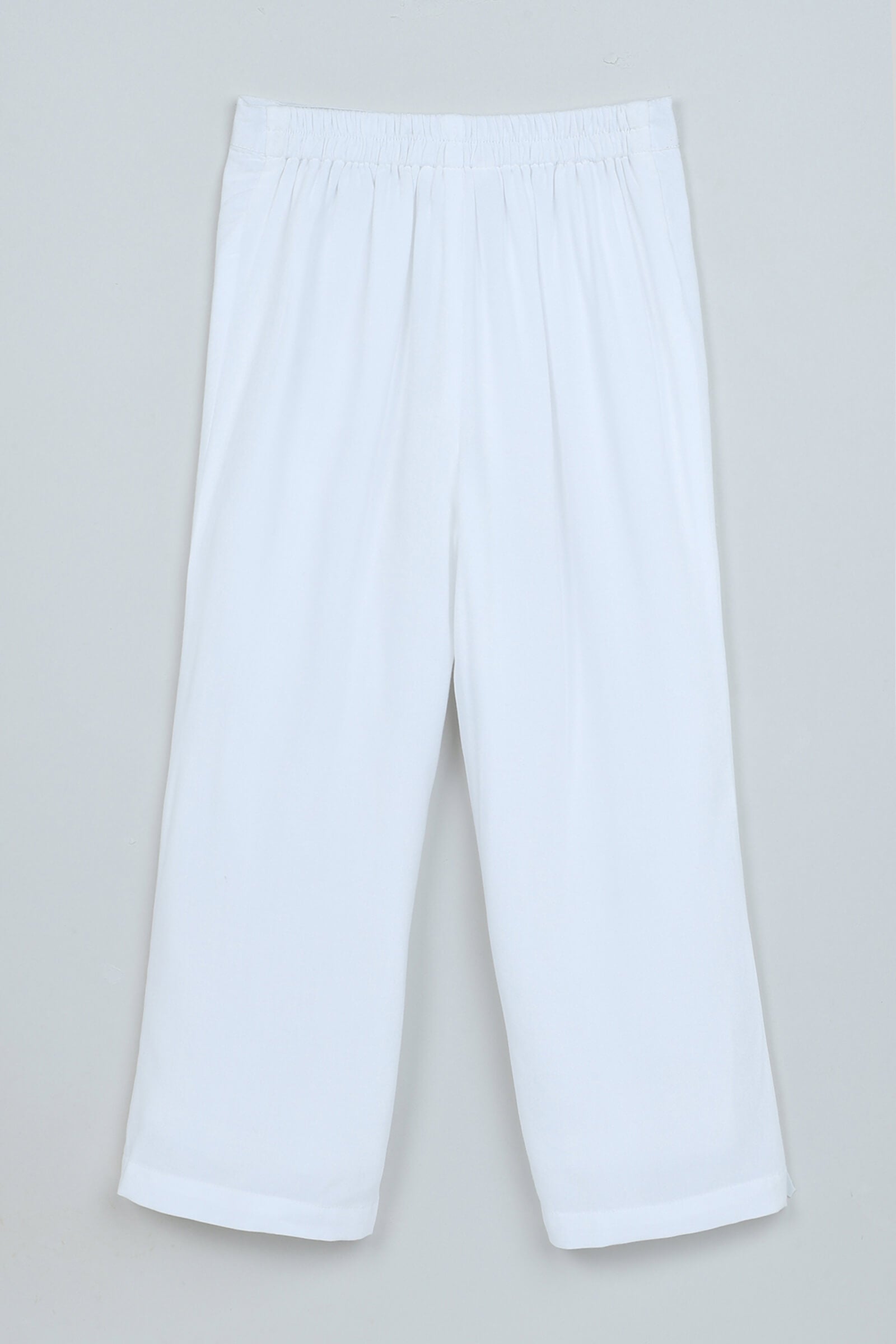 100% viscose woven Solid Full length Straight fit Pant- White