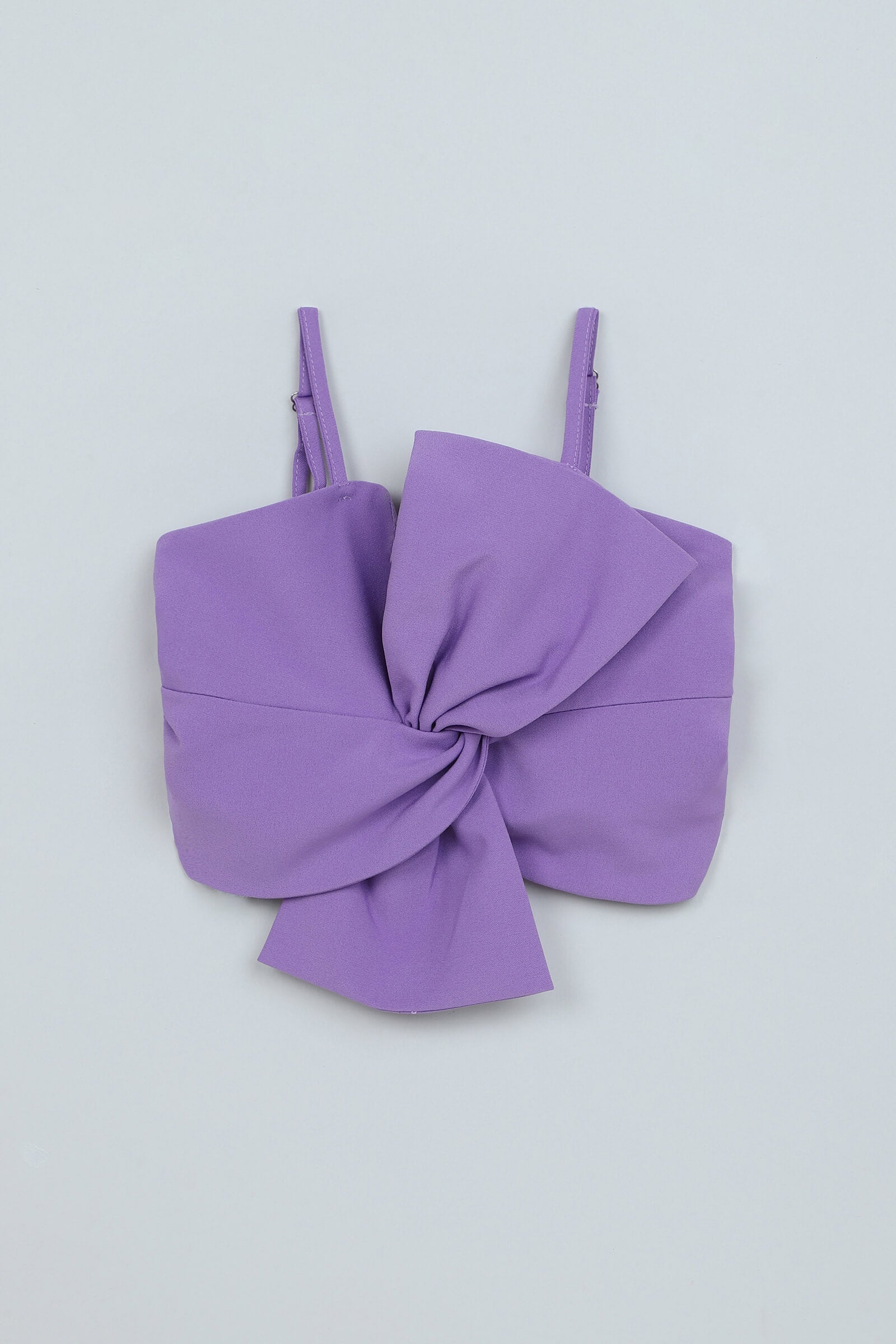 Woven Sleeveless Solid Bow detail crop top and pant set-purple