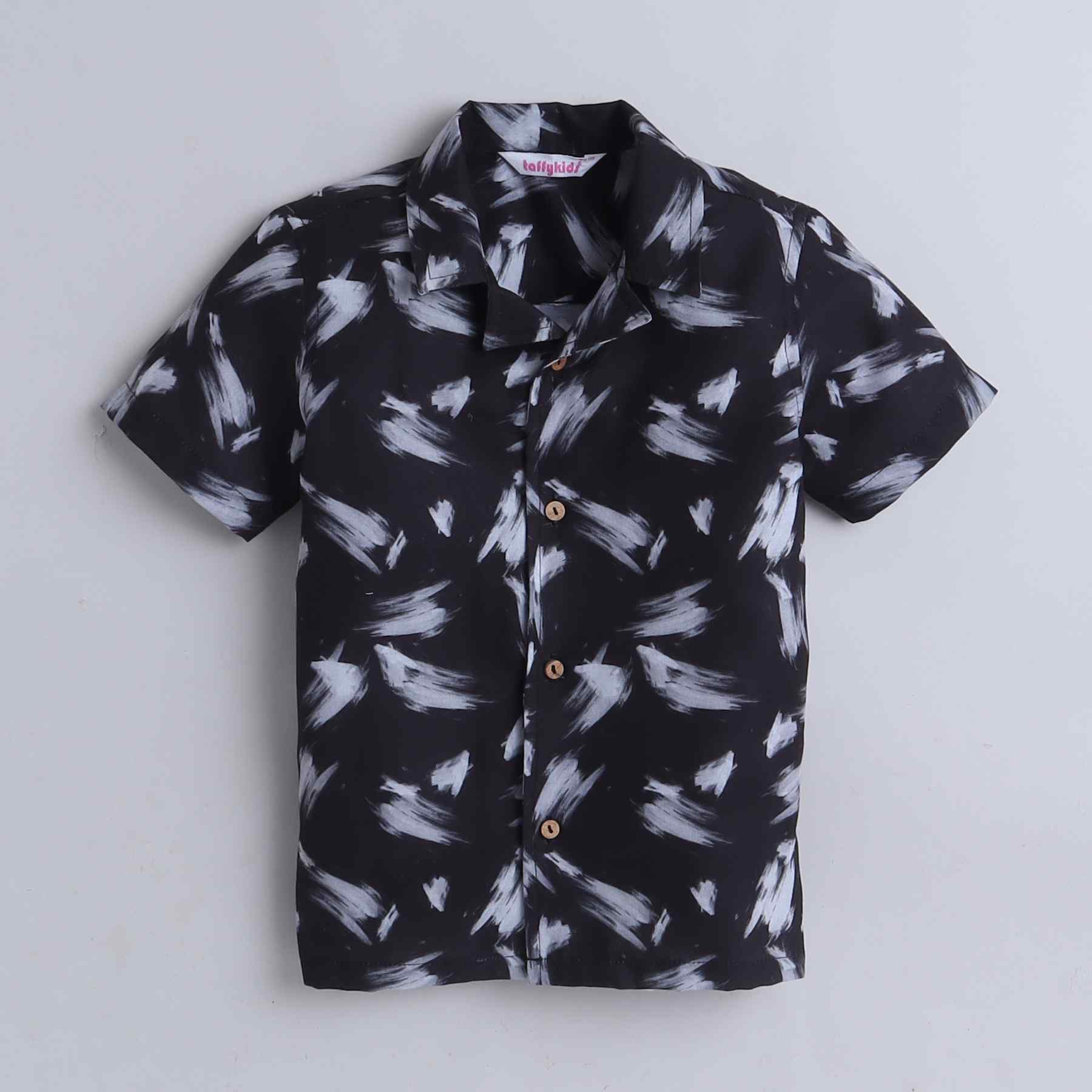 Brush stroke printed half sleeves shirt-Black/Grey