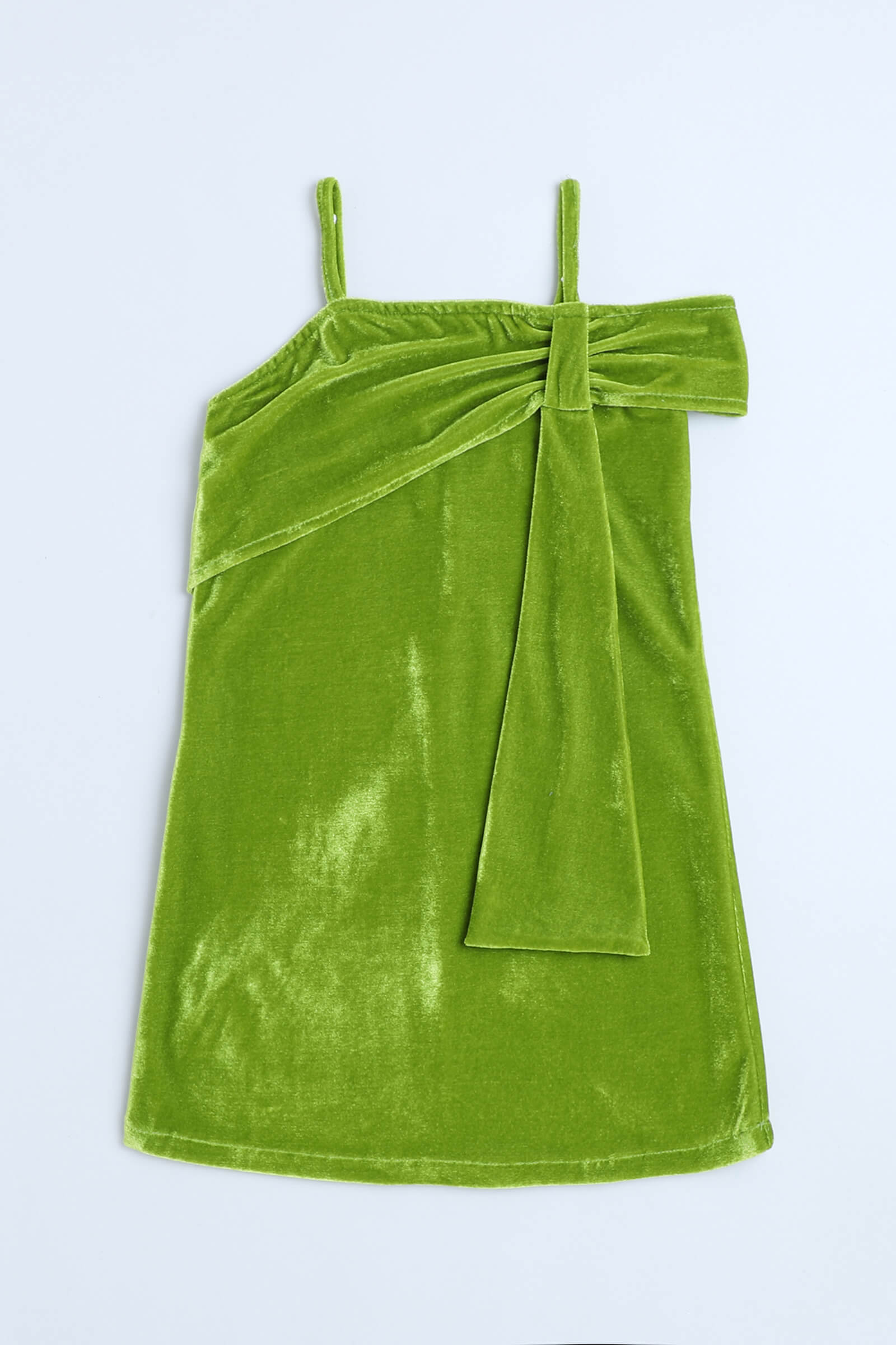 Velvet Sleeveless Solid Bow detail Party Dress - Green