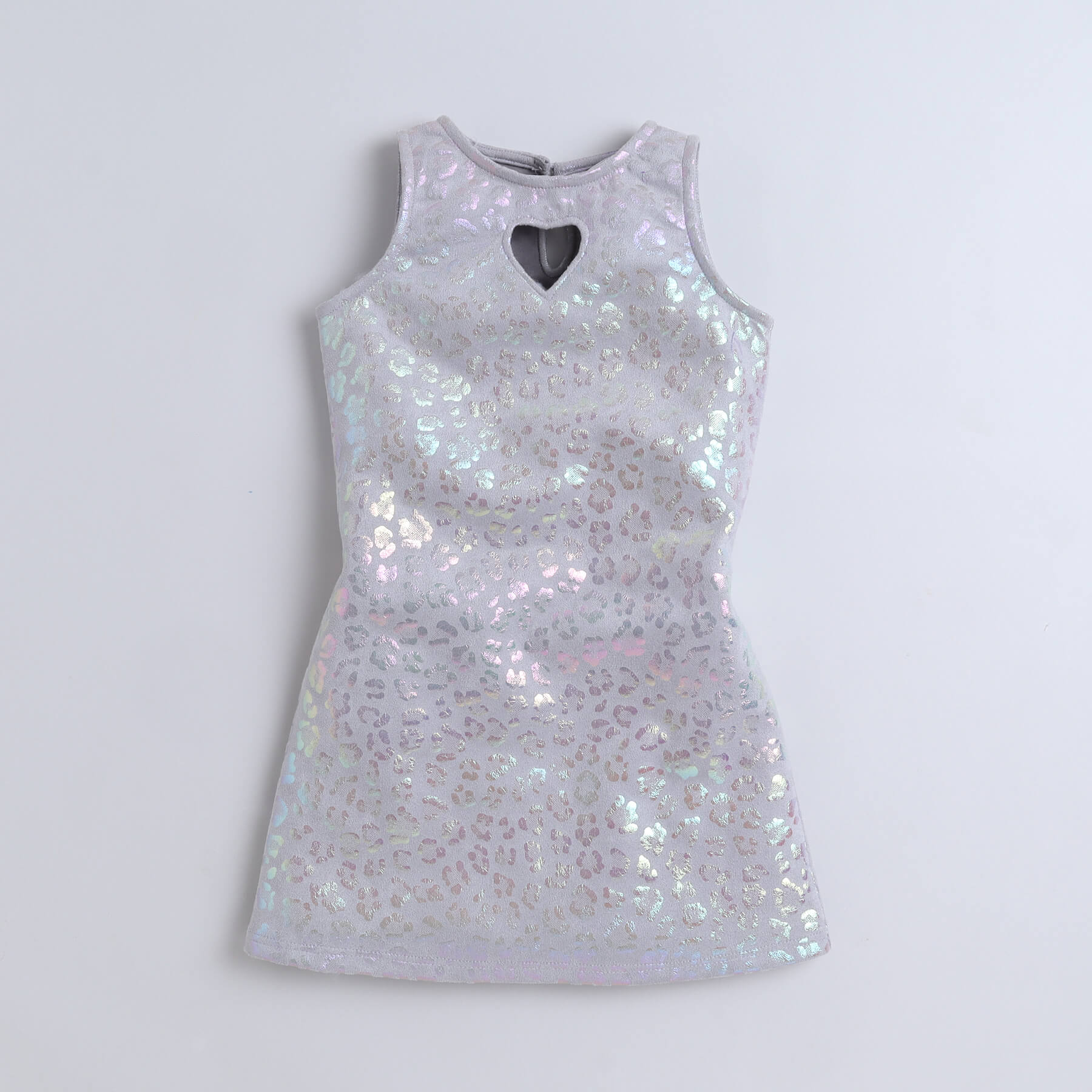 foil Animal printed heart shape cut out detail Aline party dress-Grey