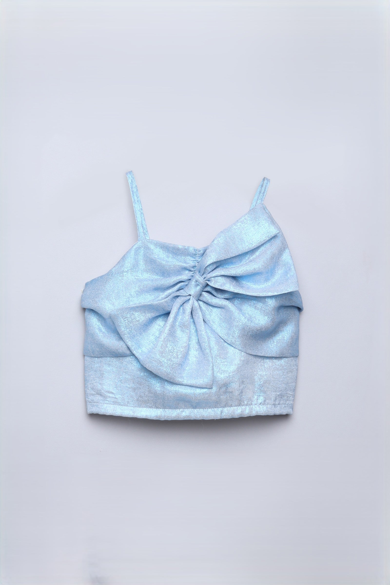 Foil printed bow detail party crop top and Slit skirt set-Blue/White