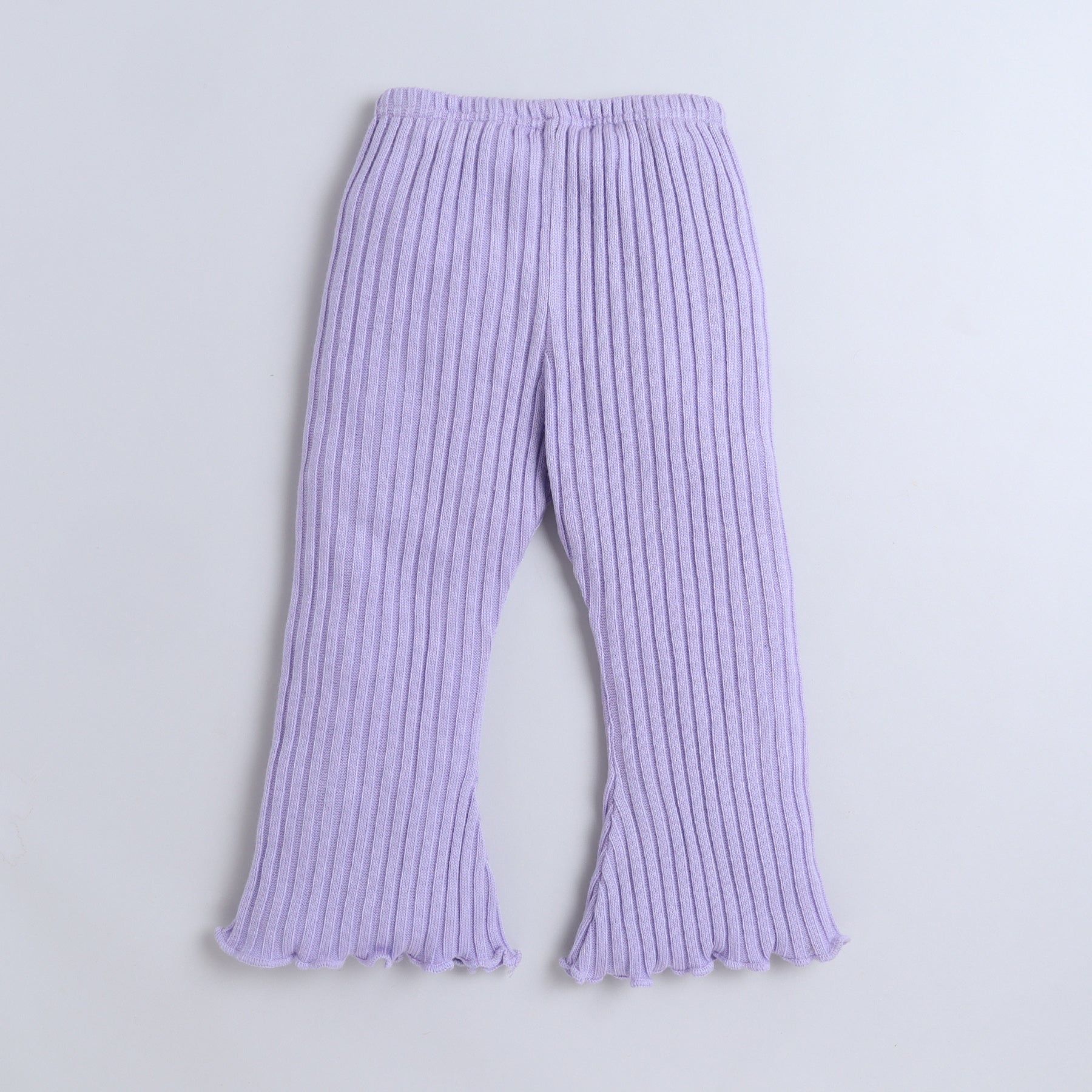 Full Length Solid Sweater Knit Woollen rib Pants - Lilac