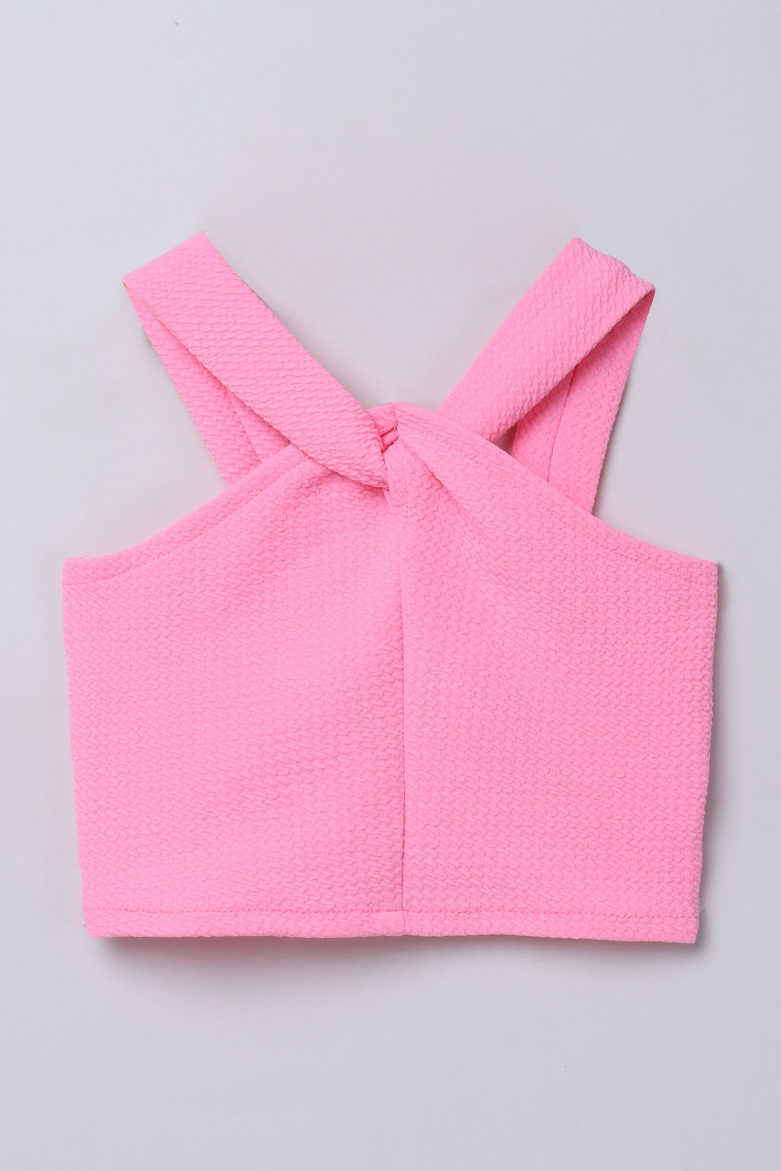 Sleeveless solid halter neck crop top-Pink