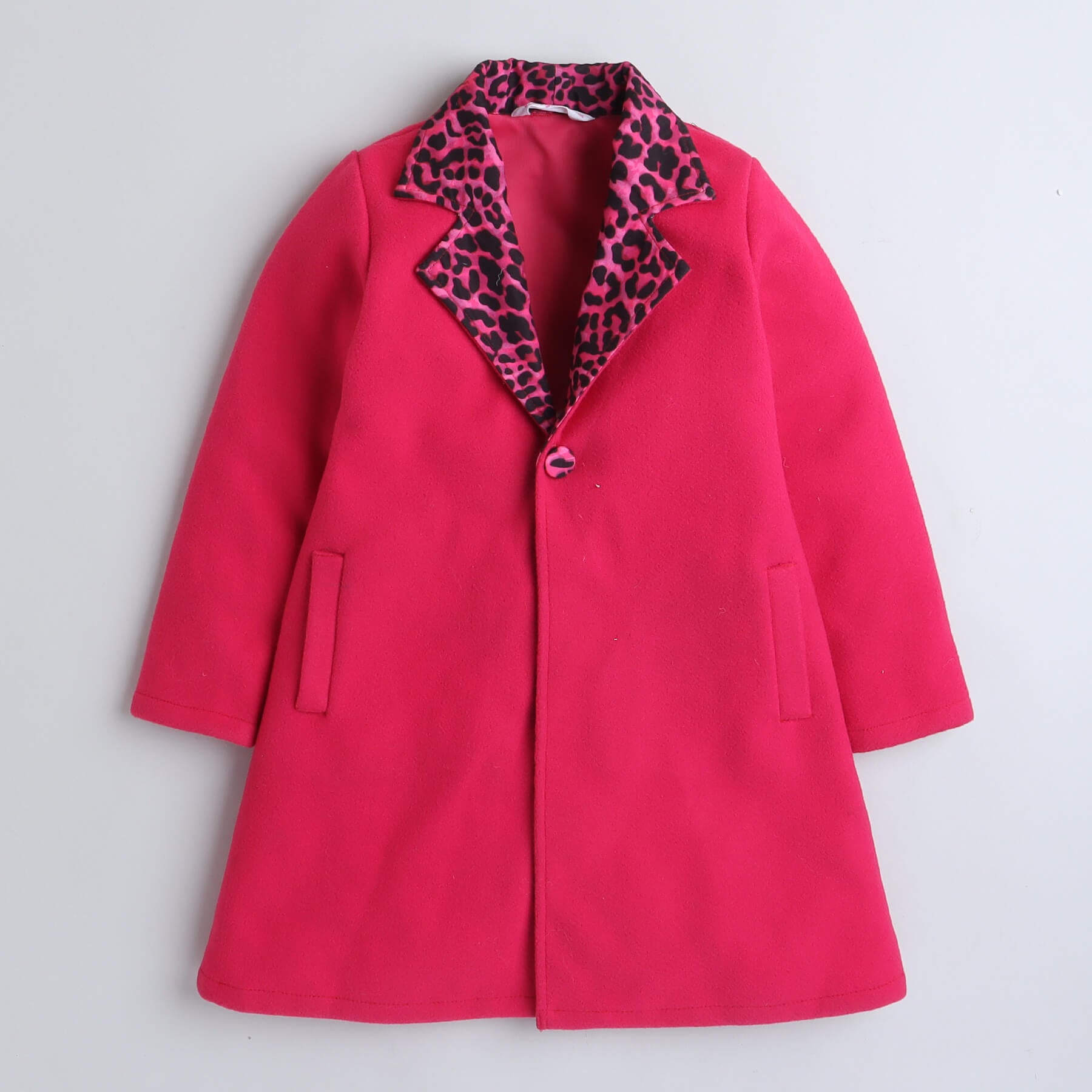 Animal printed A-line dress with full sleeves printed collared suede winter jacket-Black/Pink