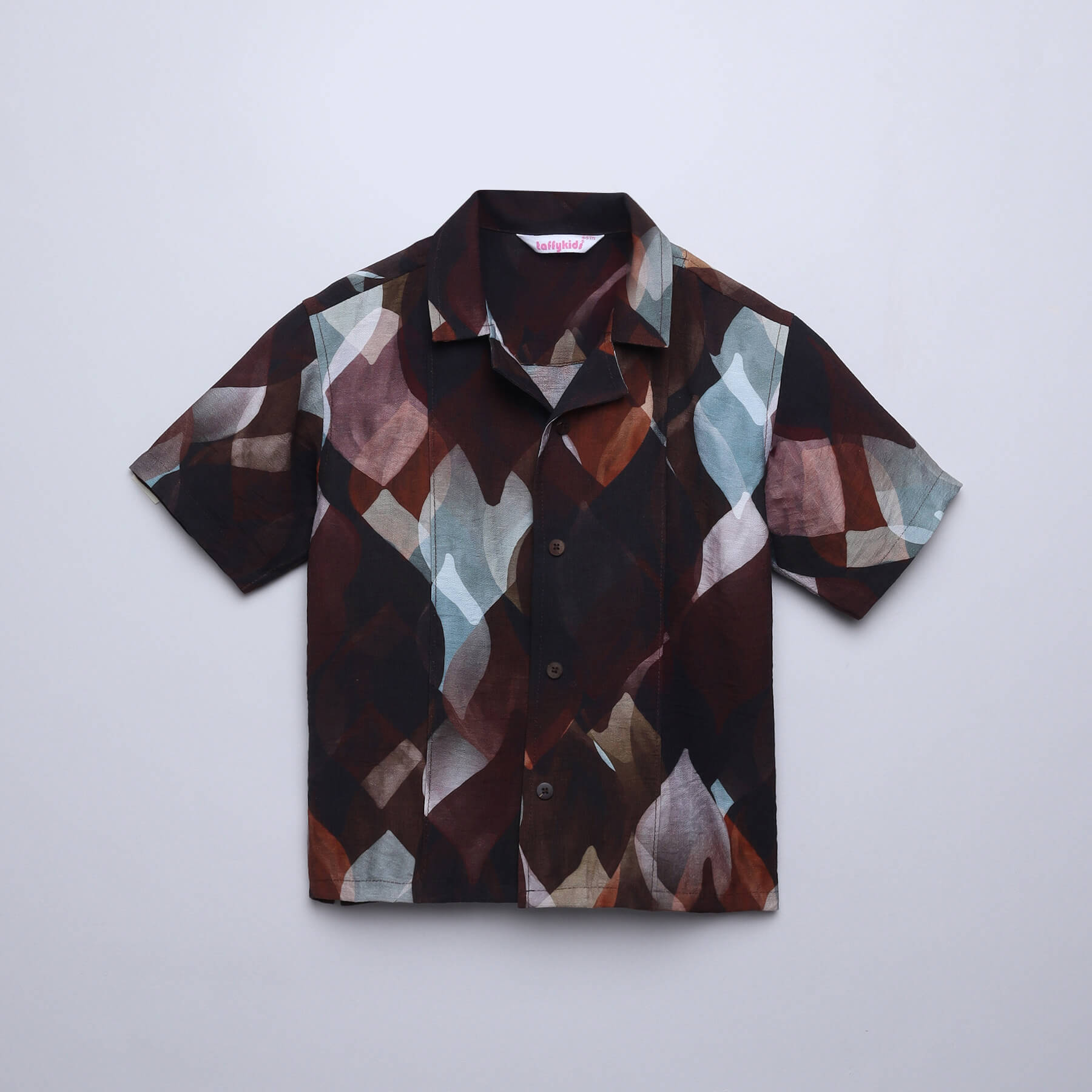 geometric printed half sleeves oversized shirt-Brown/Multi