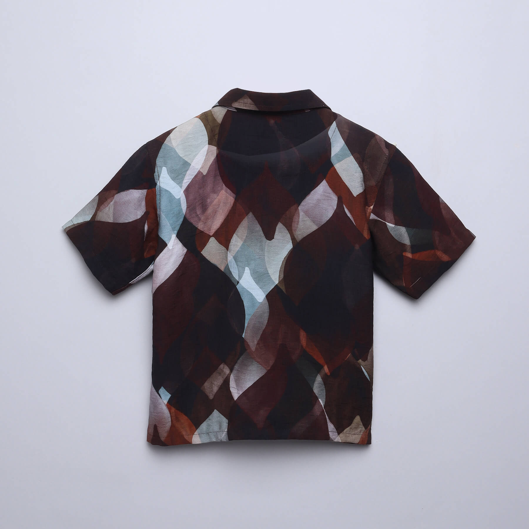 geometric printed half sleeves oversized shirt-Brown/Multi