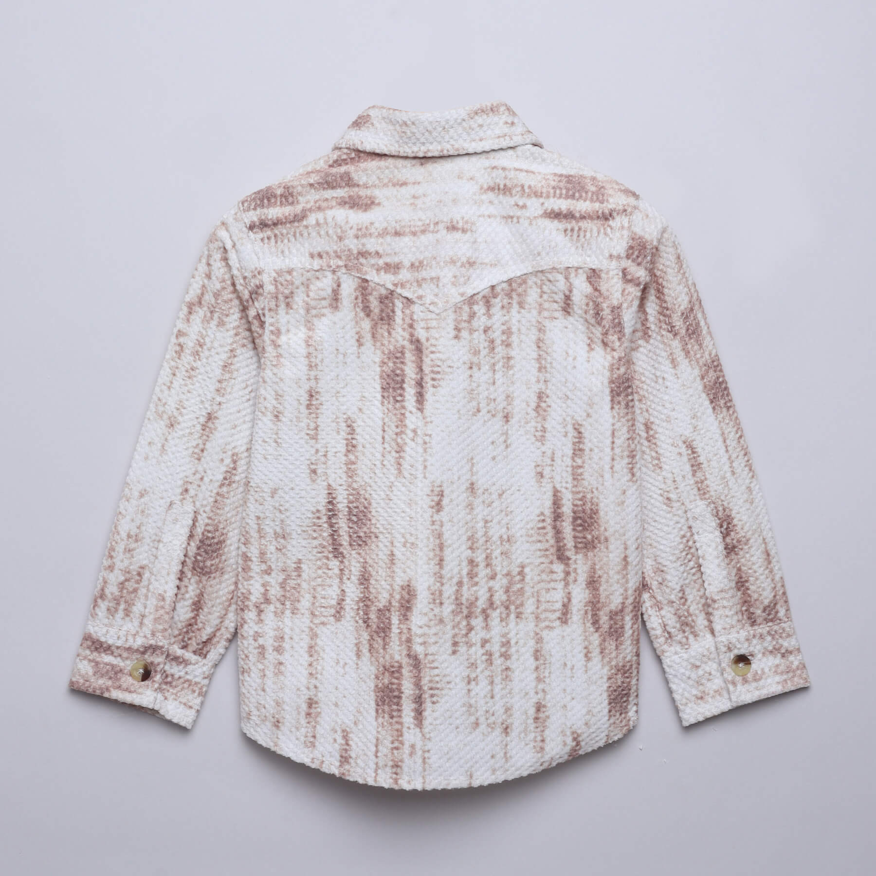 Abstract Printed velvet embossed full sleeves pocket shirt-Off white/Brown