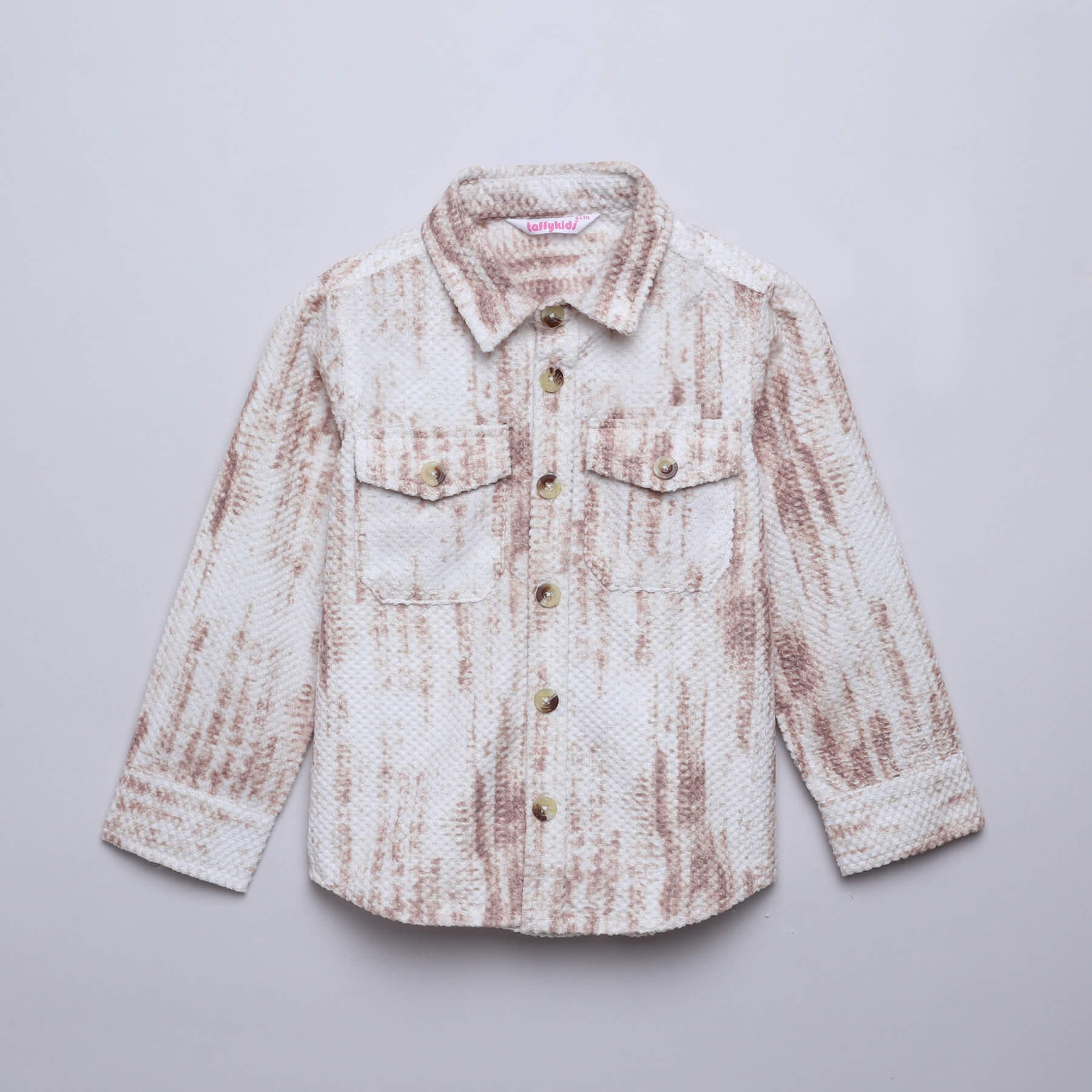 Abstract Printed velvet embossed full sleeves pocket shirt-Off white/Brown