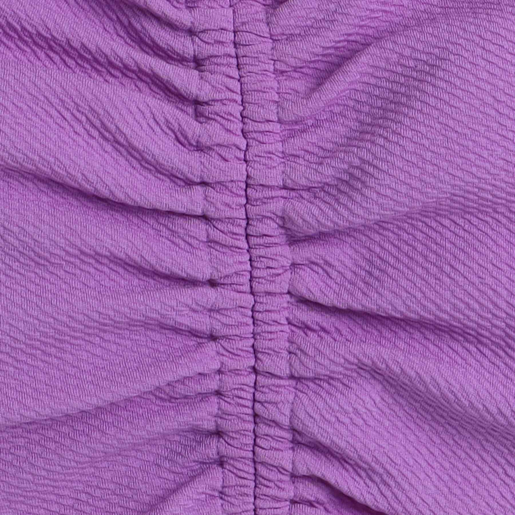 front ruched collar detail halter neck textured crop top-Purple