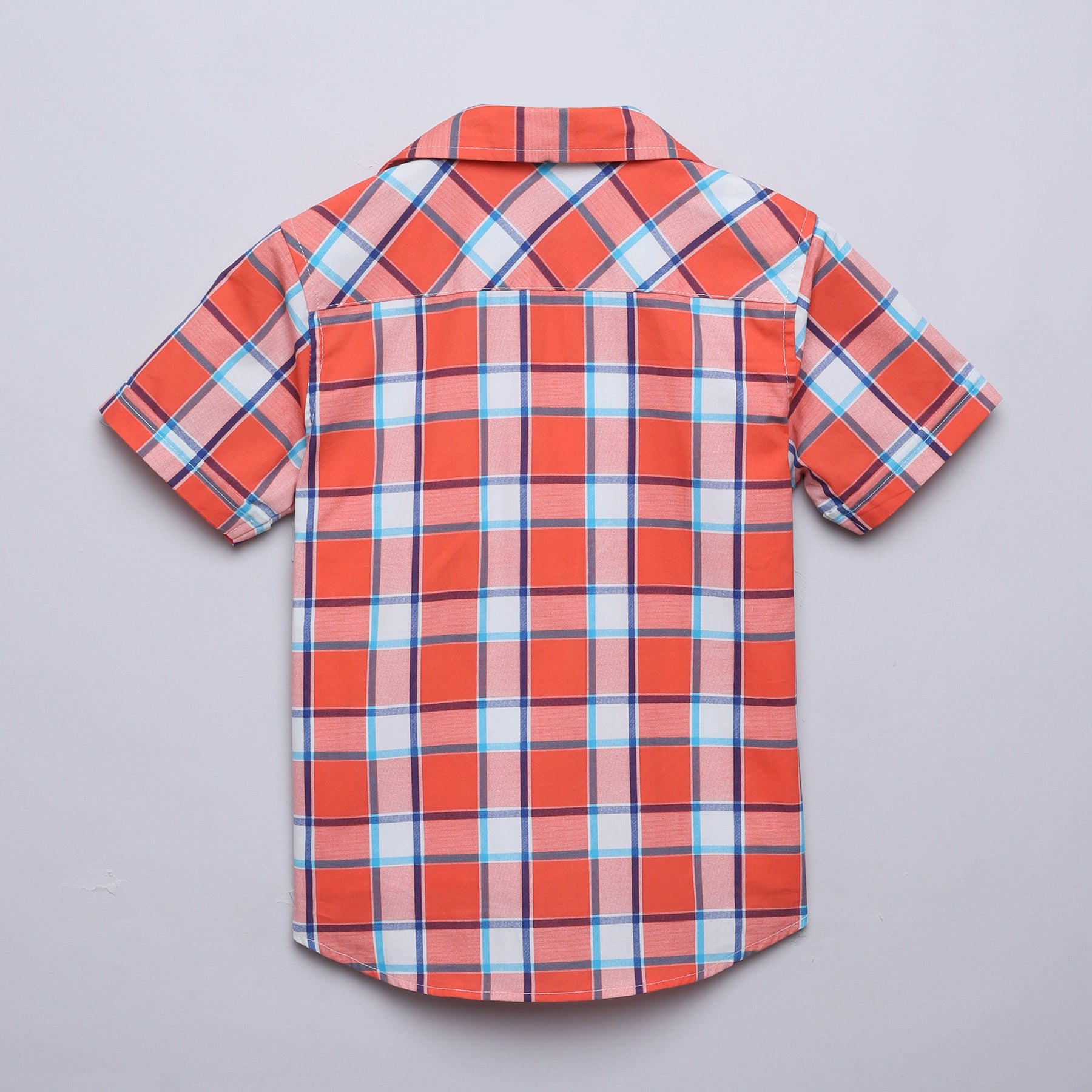 100% cotton Checkered half sleeves shirt with attached tee-Orange/Multi