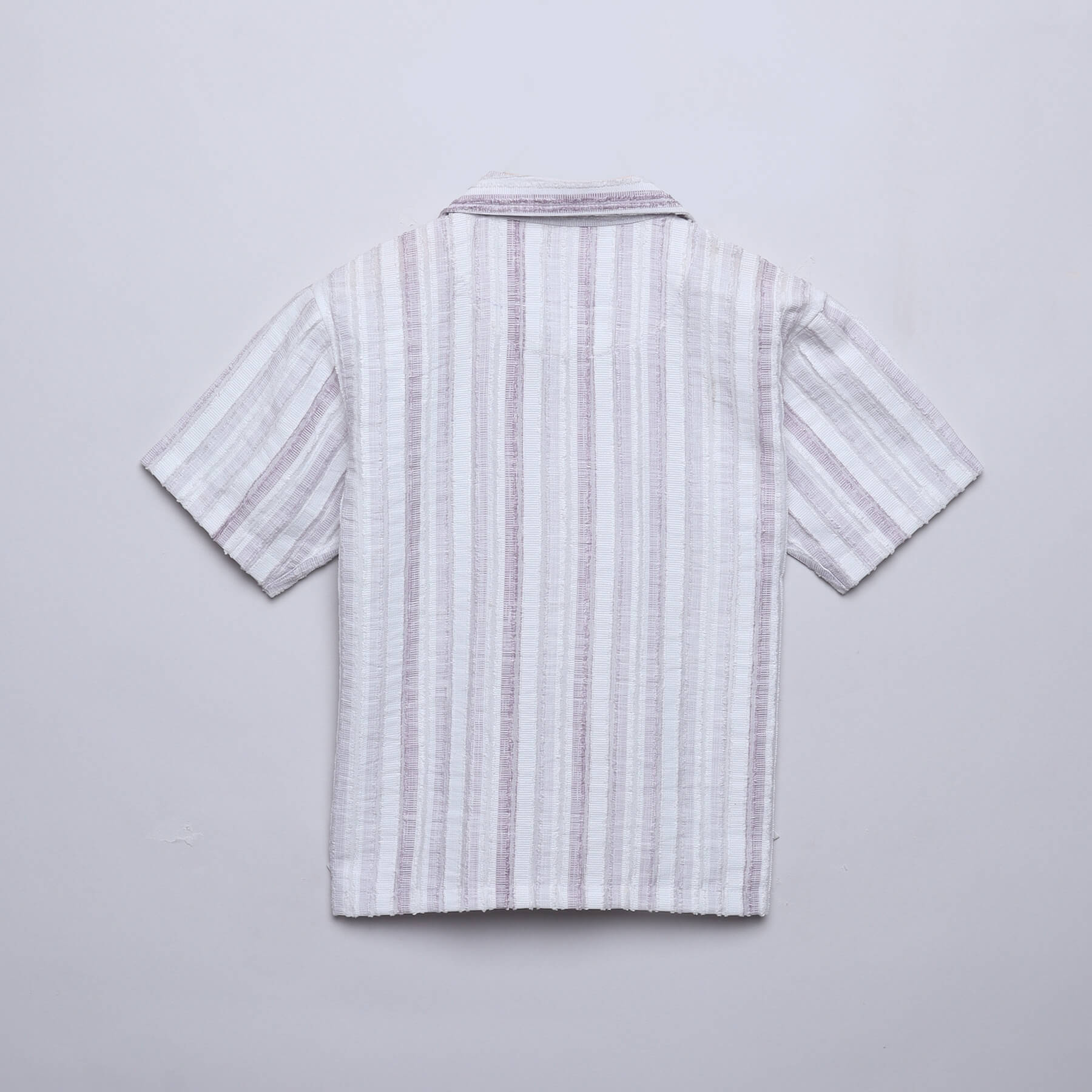 Striped Detailed Half Sleeves Oversized Shirt-White & Purple