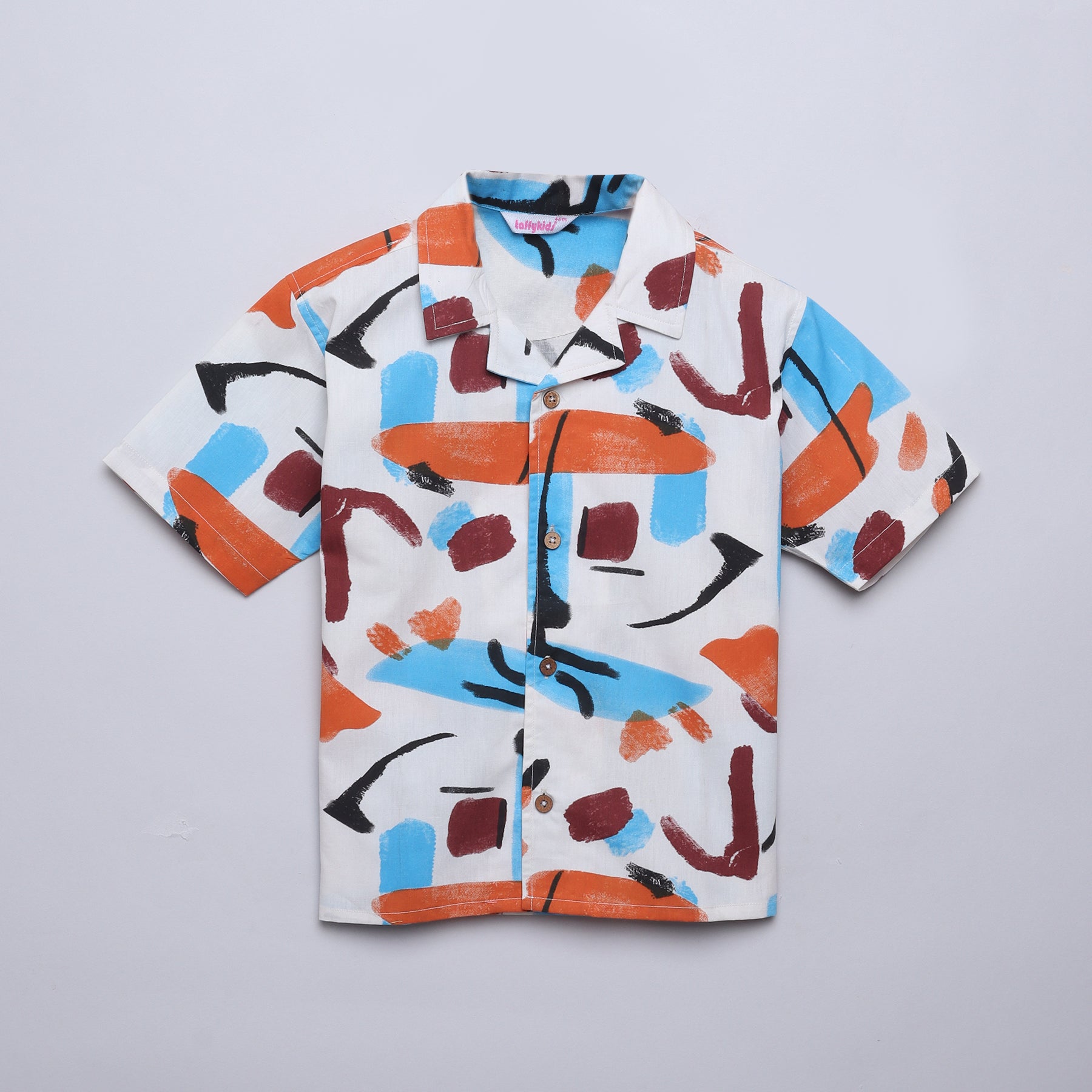 100% cotton Abstract printed oversized half sleeves shirt - Offwhite multi