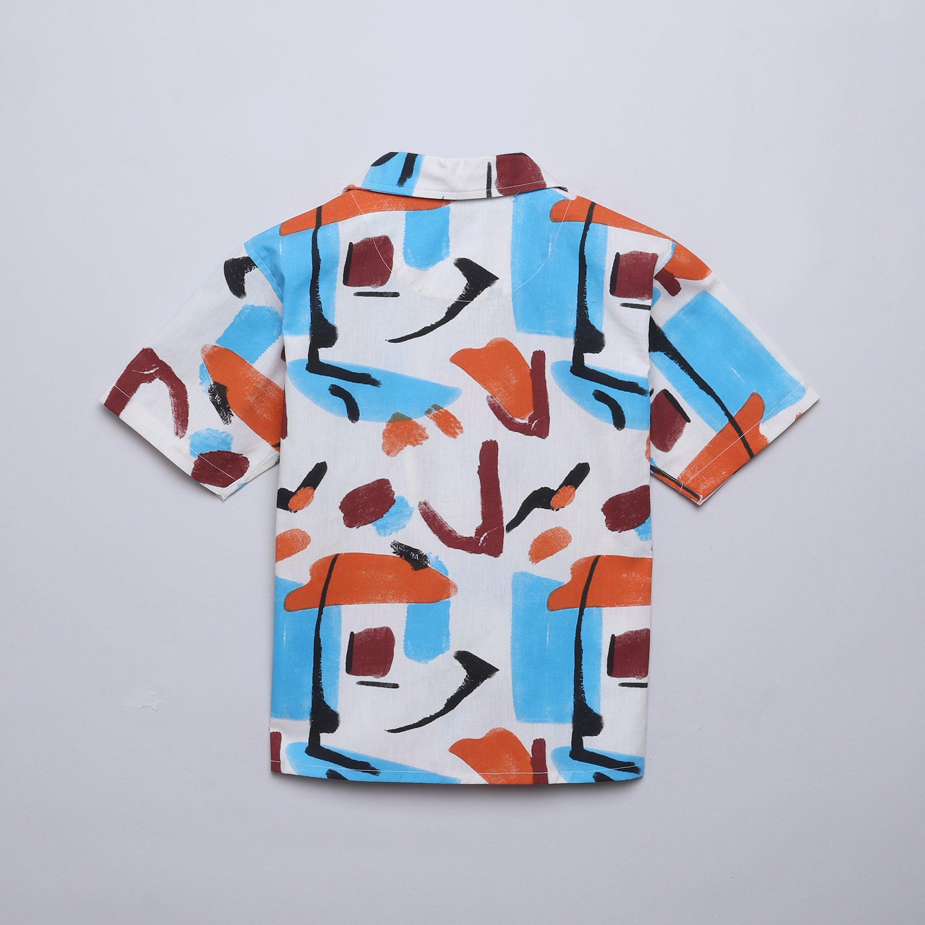 100% cotton Abstract printed oversized half sleeves shirt - Offwhite multi