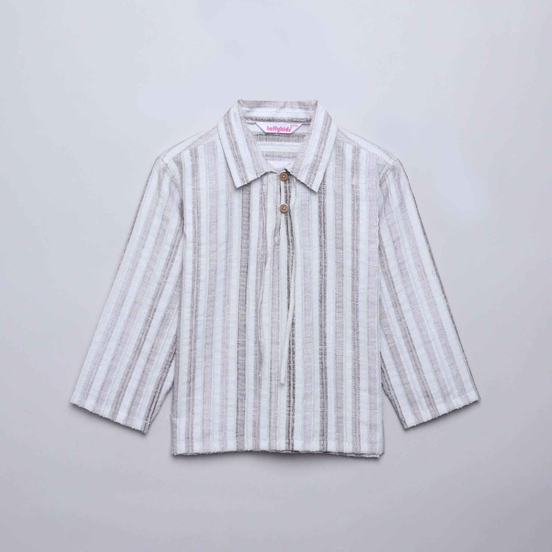 yarn dyed stripes full sleeves oversized shirt -White & Brown