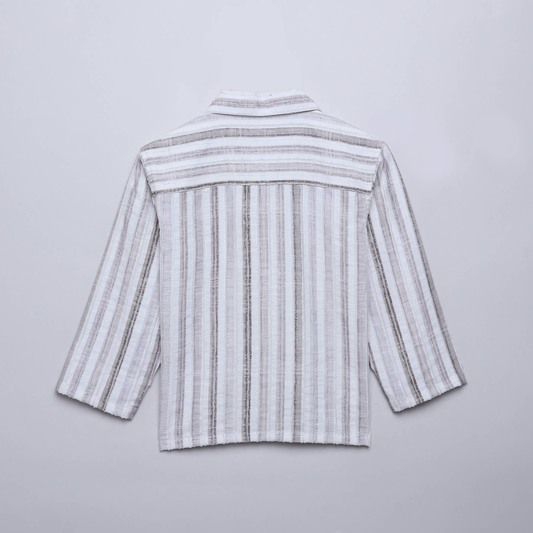 yarn dyed stripes full sleeves oversized shirt -White & Brown