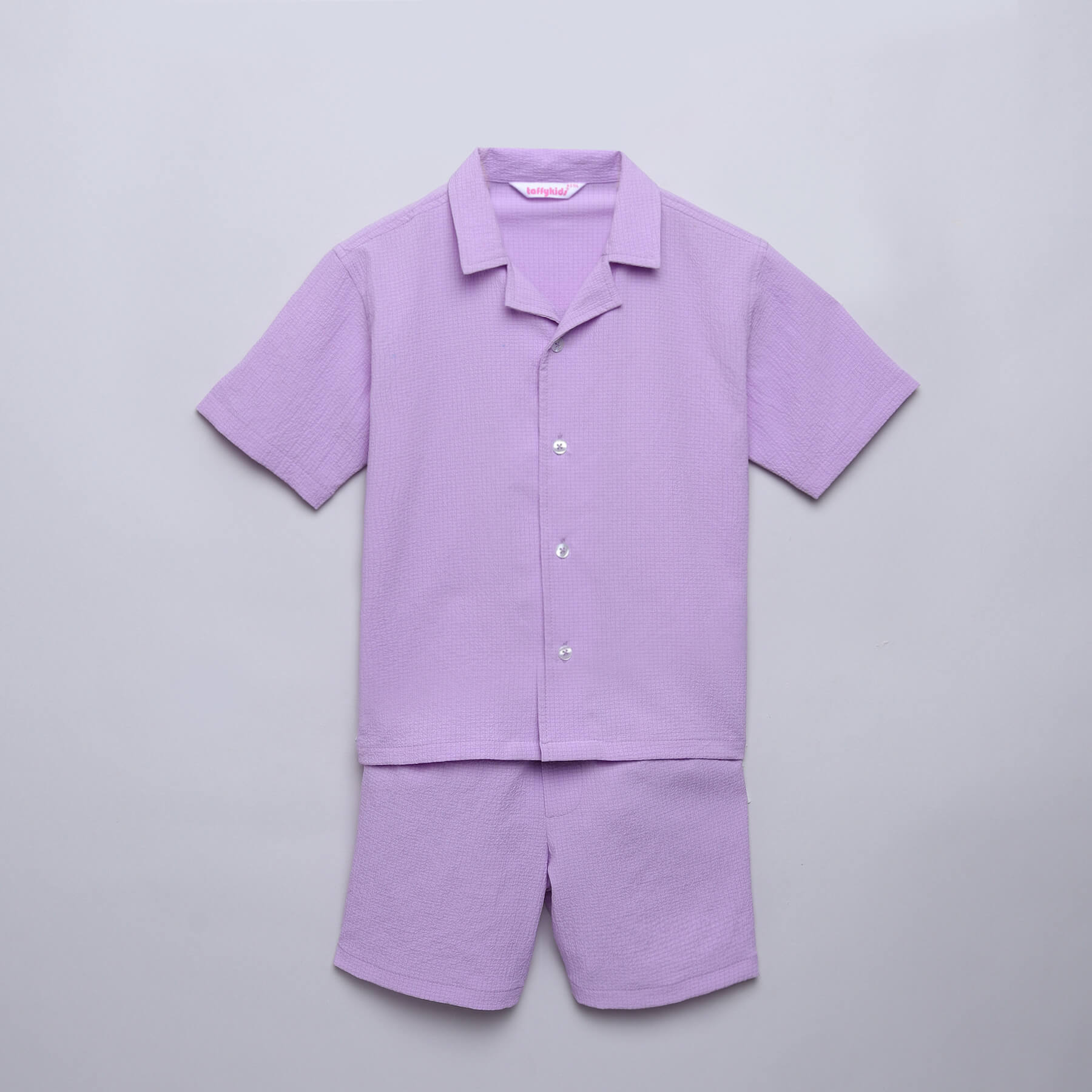 Textured half sleeves oversize shirt and shorts set-Lilac