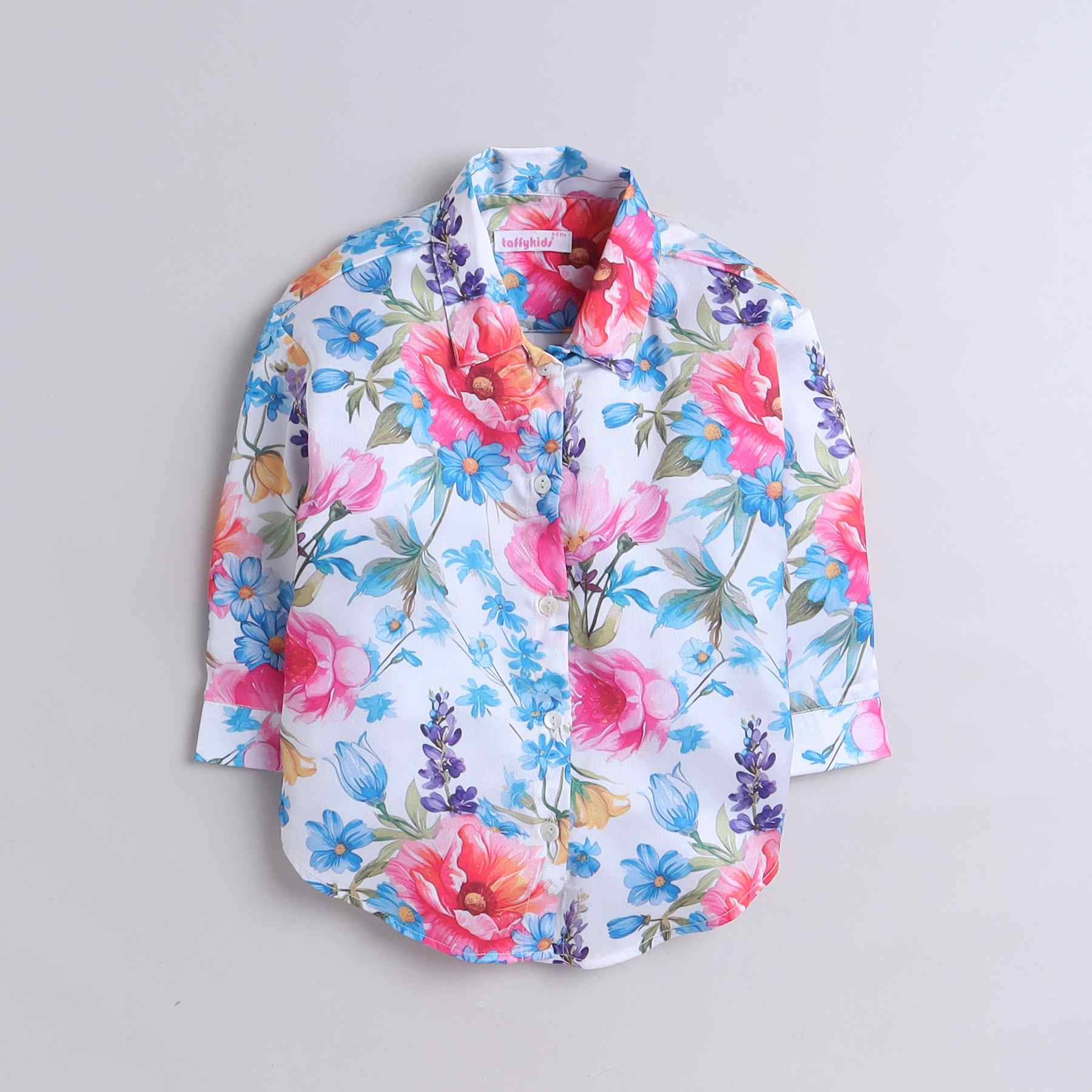 floral printed satin oversize shirt and skort set-Pink/multi