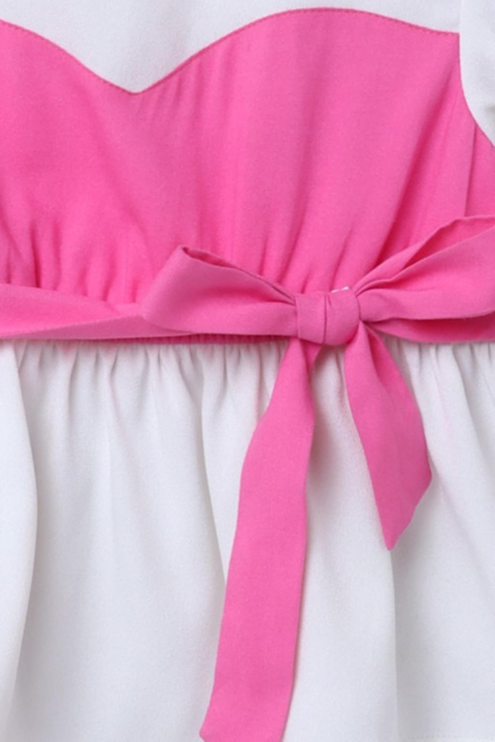 Color-block half sleeves peplum Top- Pink & White