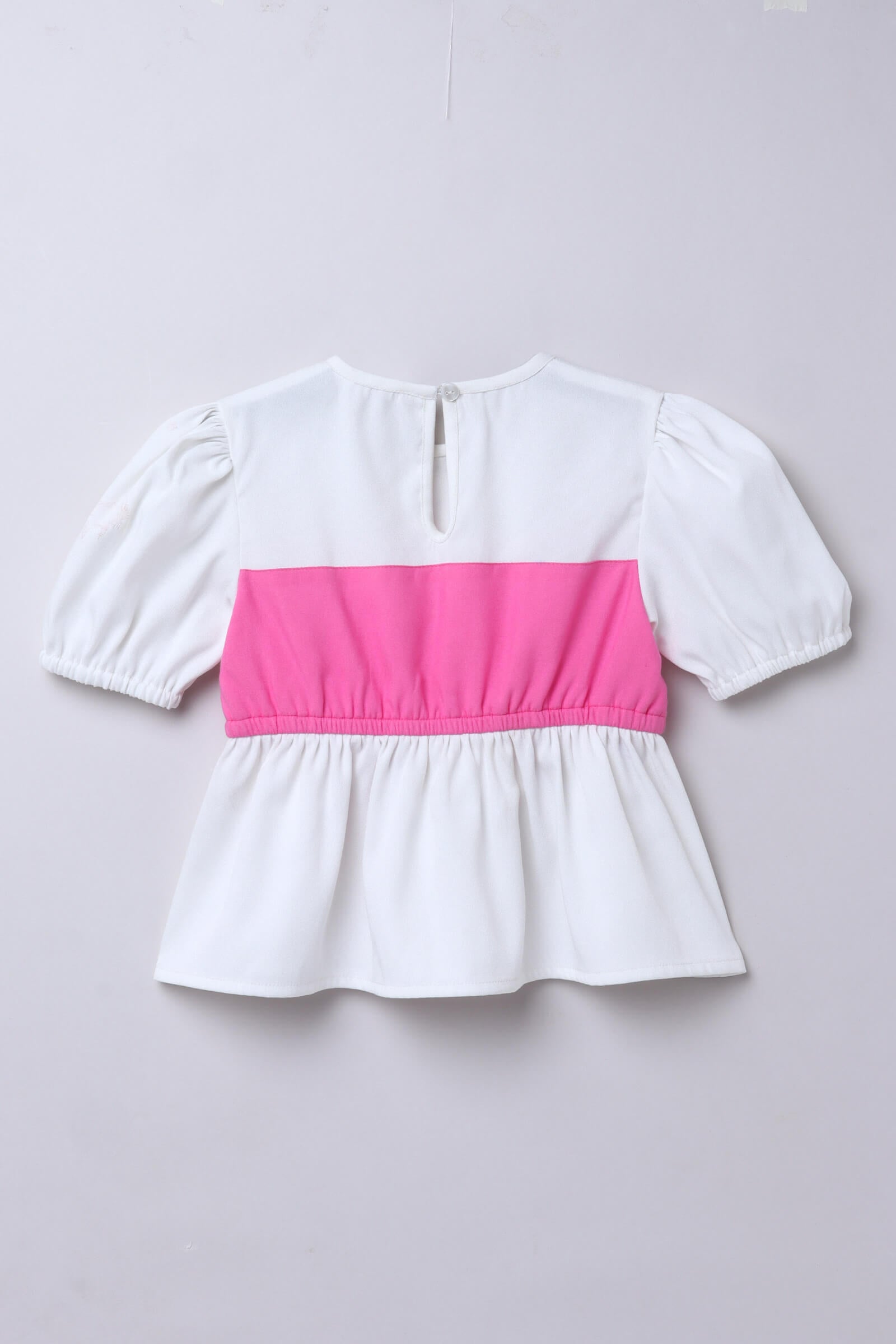 Color-block half sleeves peplum Top- Pink & White