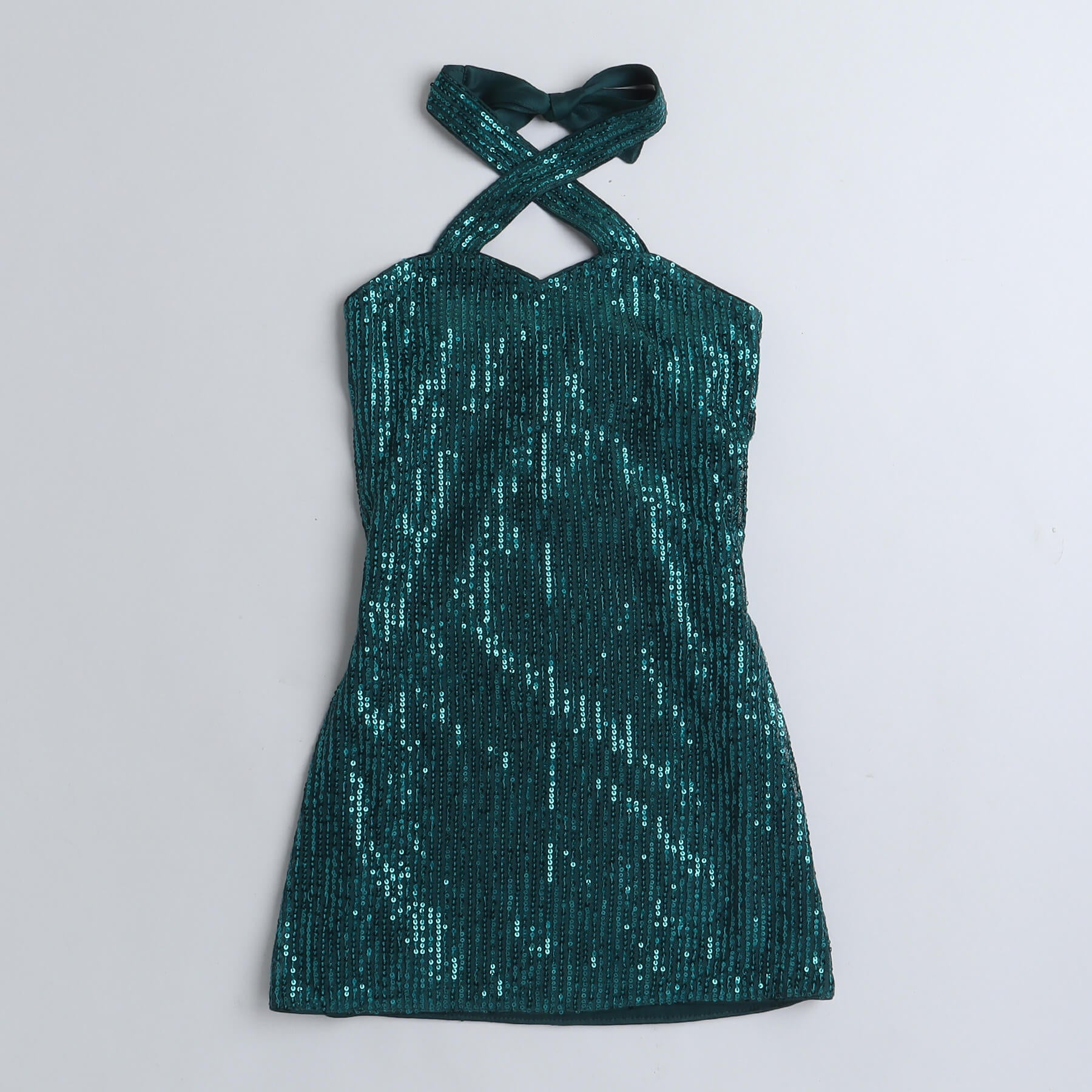 sequin embellished halter neck party dress-Green