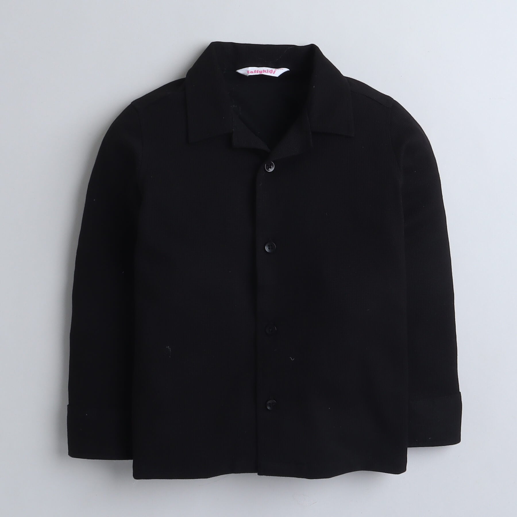 Solid textured full sleeves button up shirt-Black