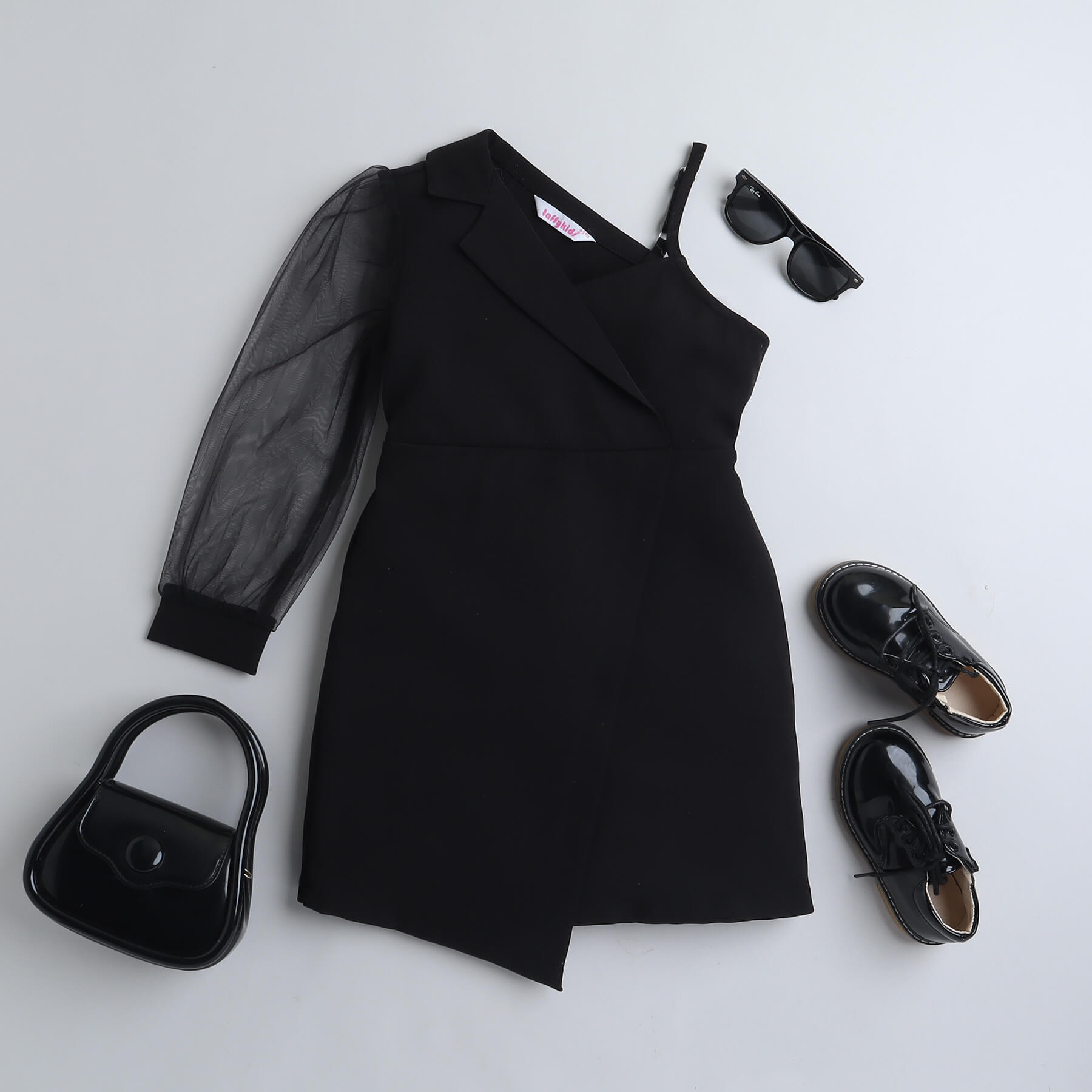 Asymmetric full sleeves blazer dress-Black