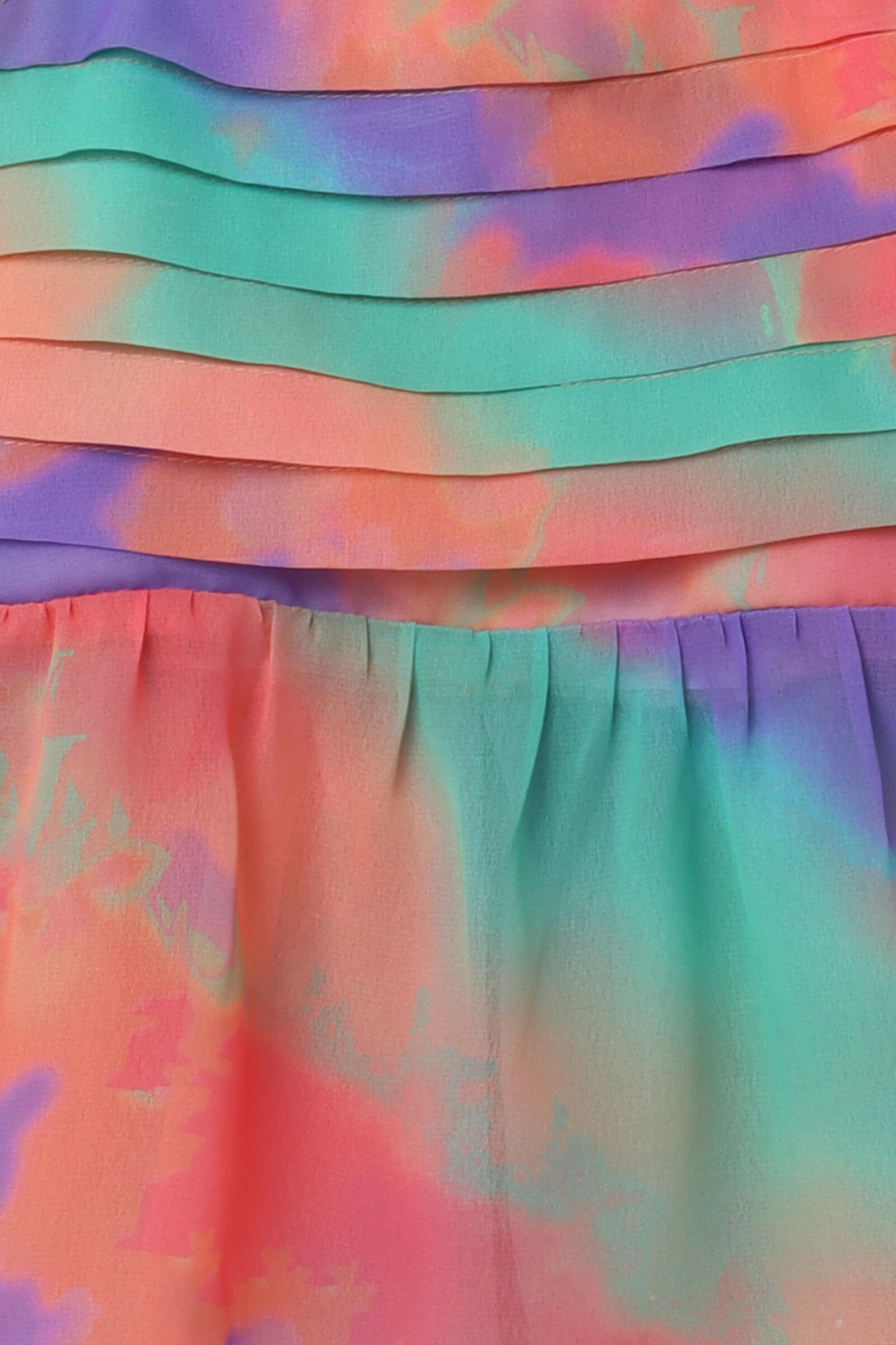 Georgette sleeveless tie dye printed pleat detail peplum Top-Multi