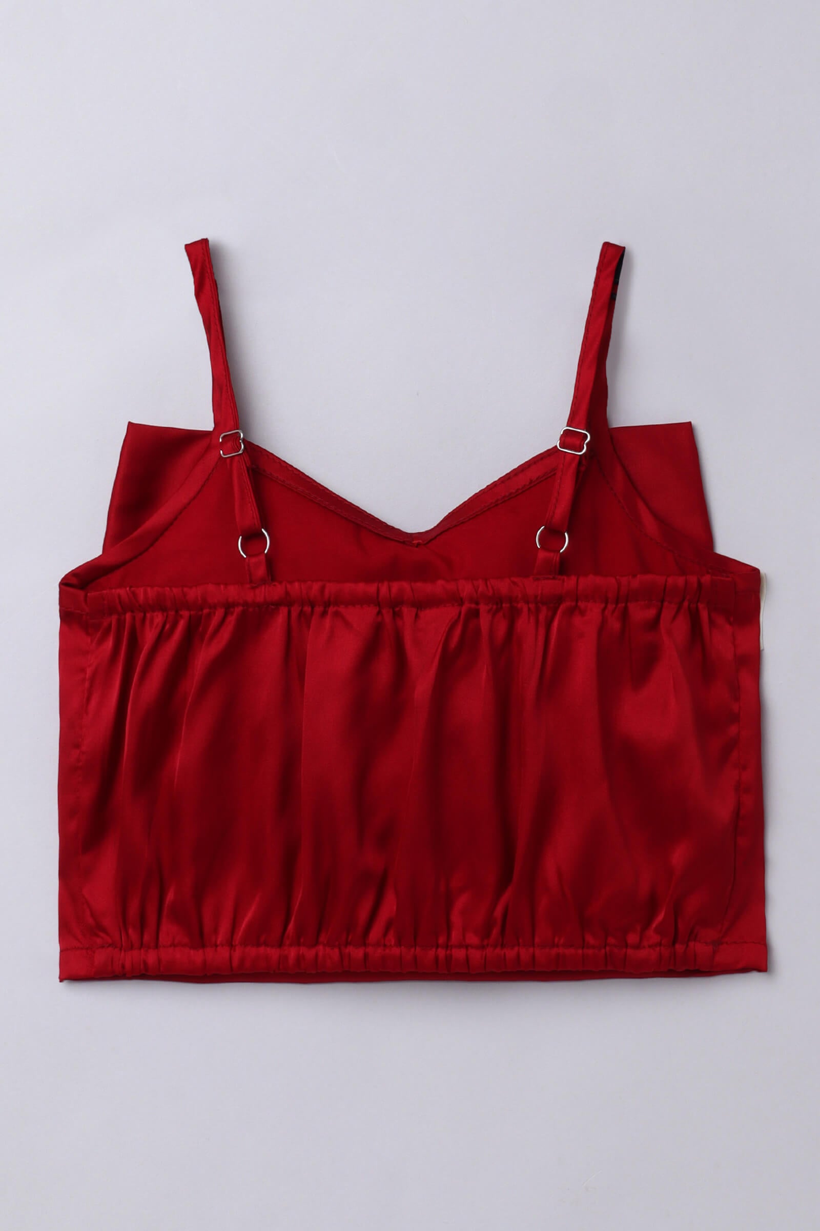 Satin sleeveless Bow detailed singlet party crop top-Red
