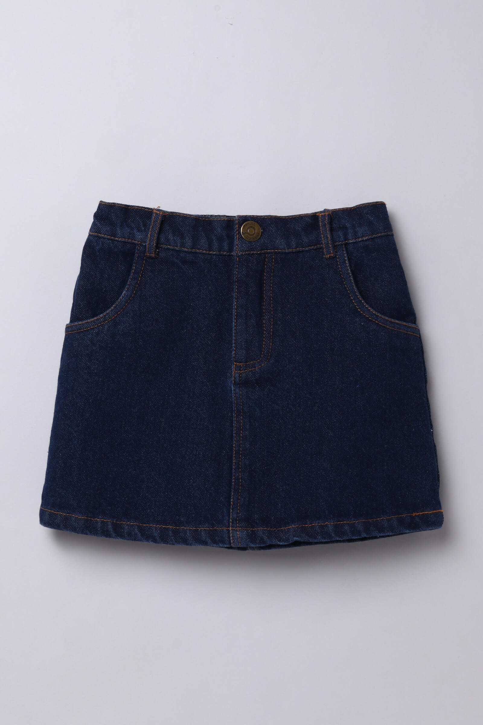 denim above knee length pocket detail skirt-Blue