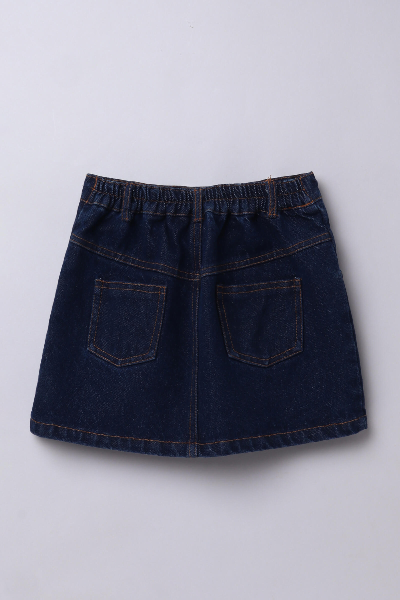 denim above knee length pocket detail skirt-Blue