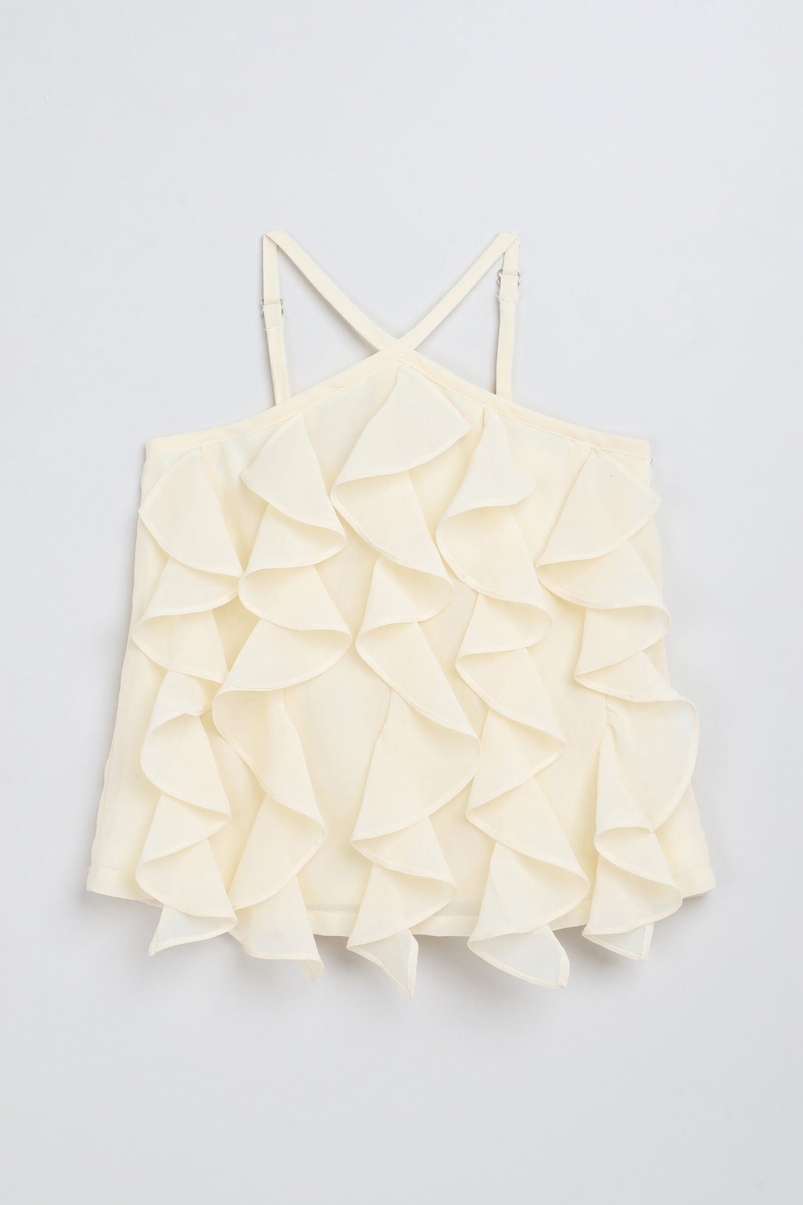 Georgette woven sleeveless ruffle detail Aline top- Cream