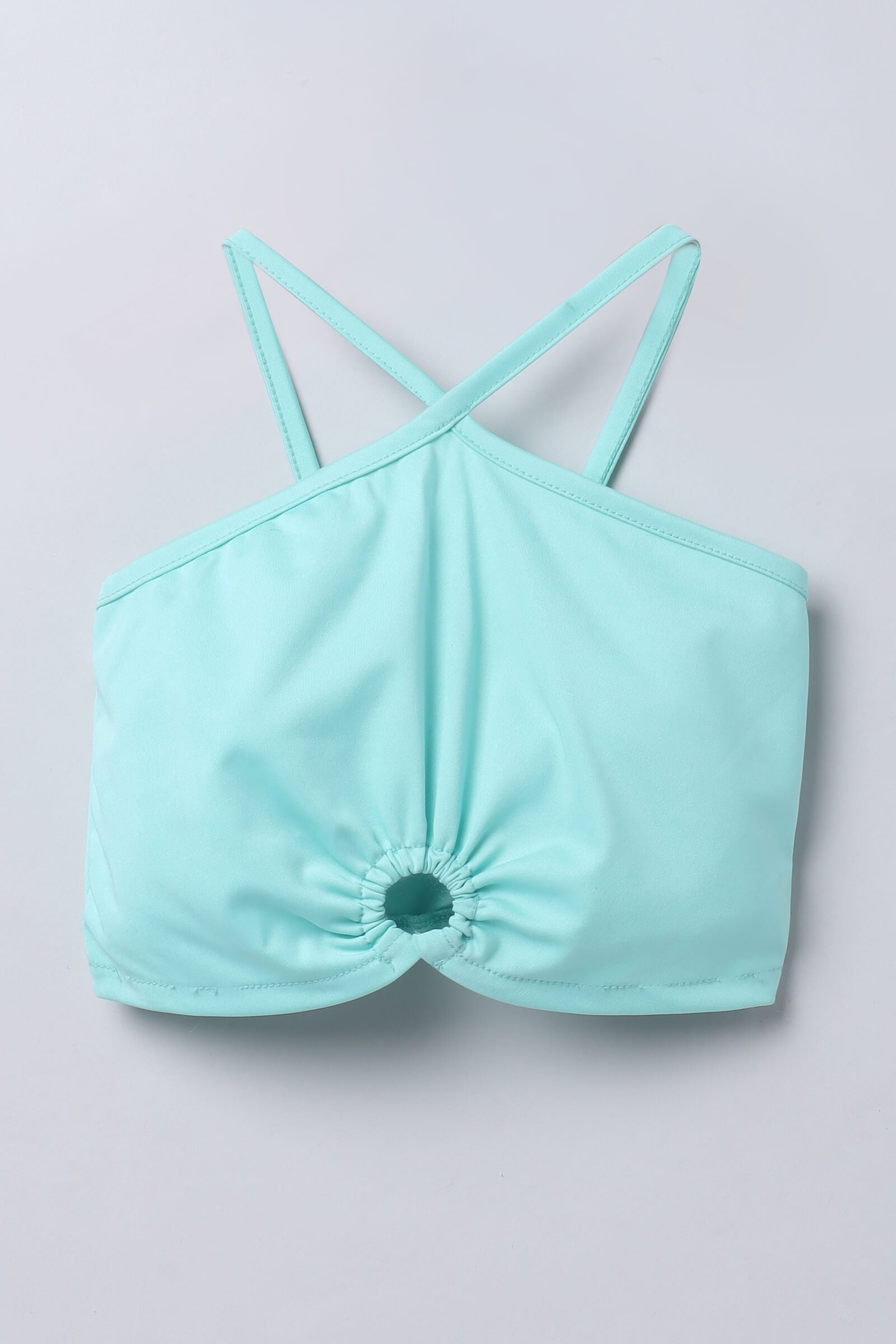 sleeveless halter neck cut out crop top-Mint green