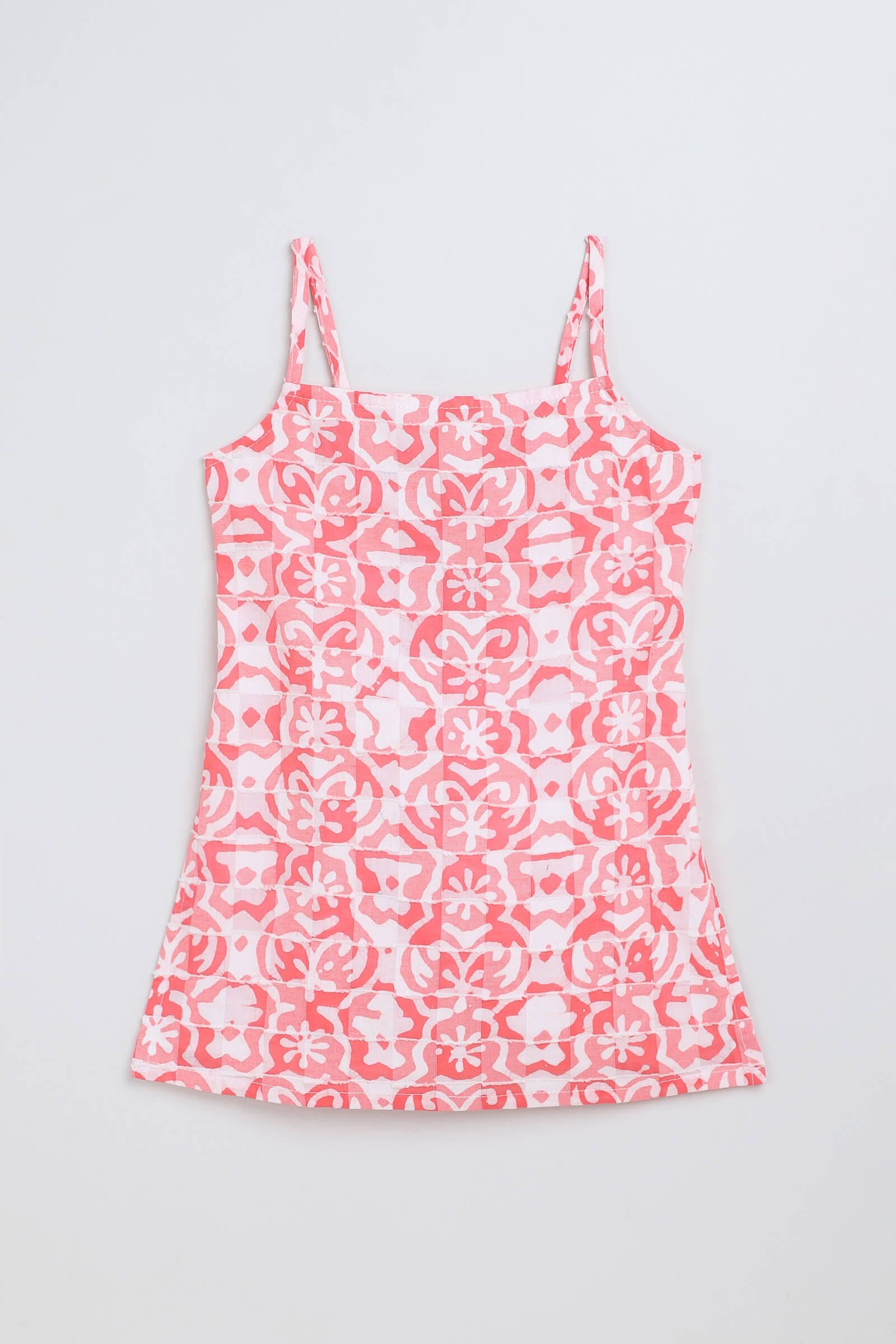 100% cotton woven sleeveless Abstract Printed back tie up top- Red & white