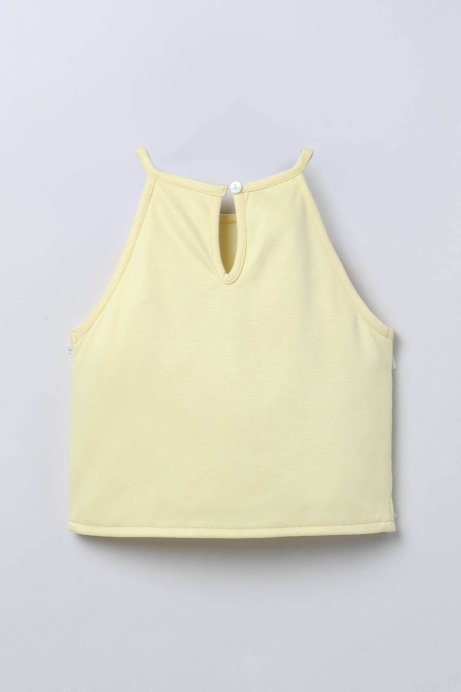 sleeveless solid halter neck wrap crop top-Yellow