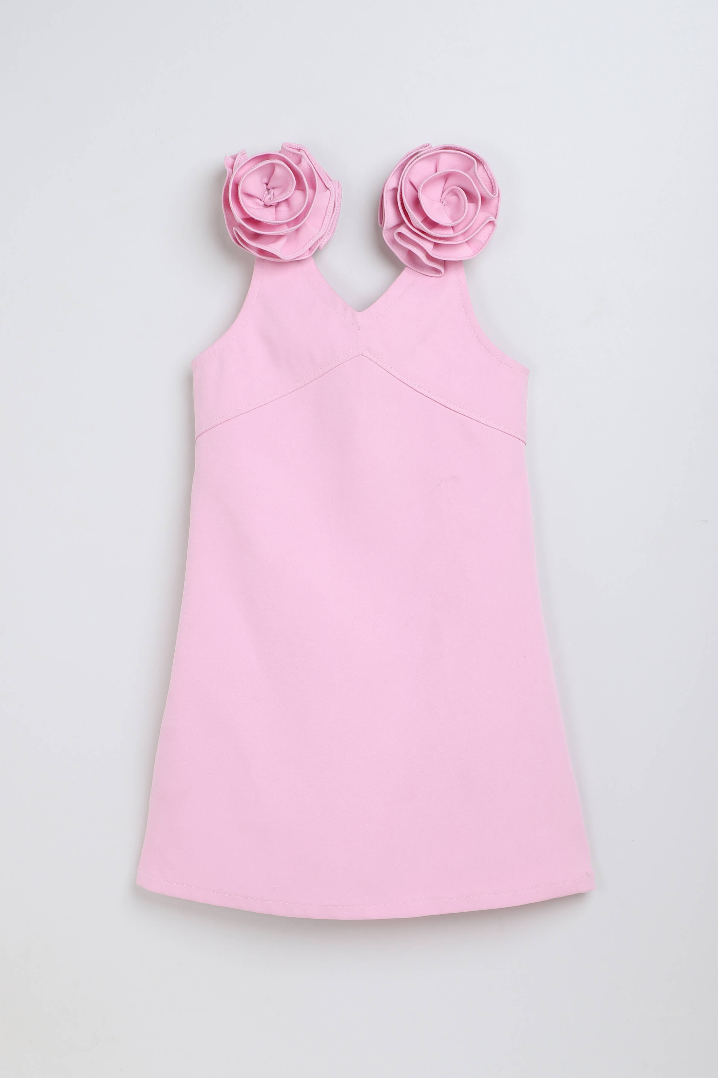 woven sleeveless shoulder flower detail Aline dress- Pink