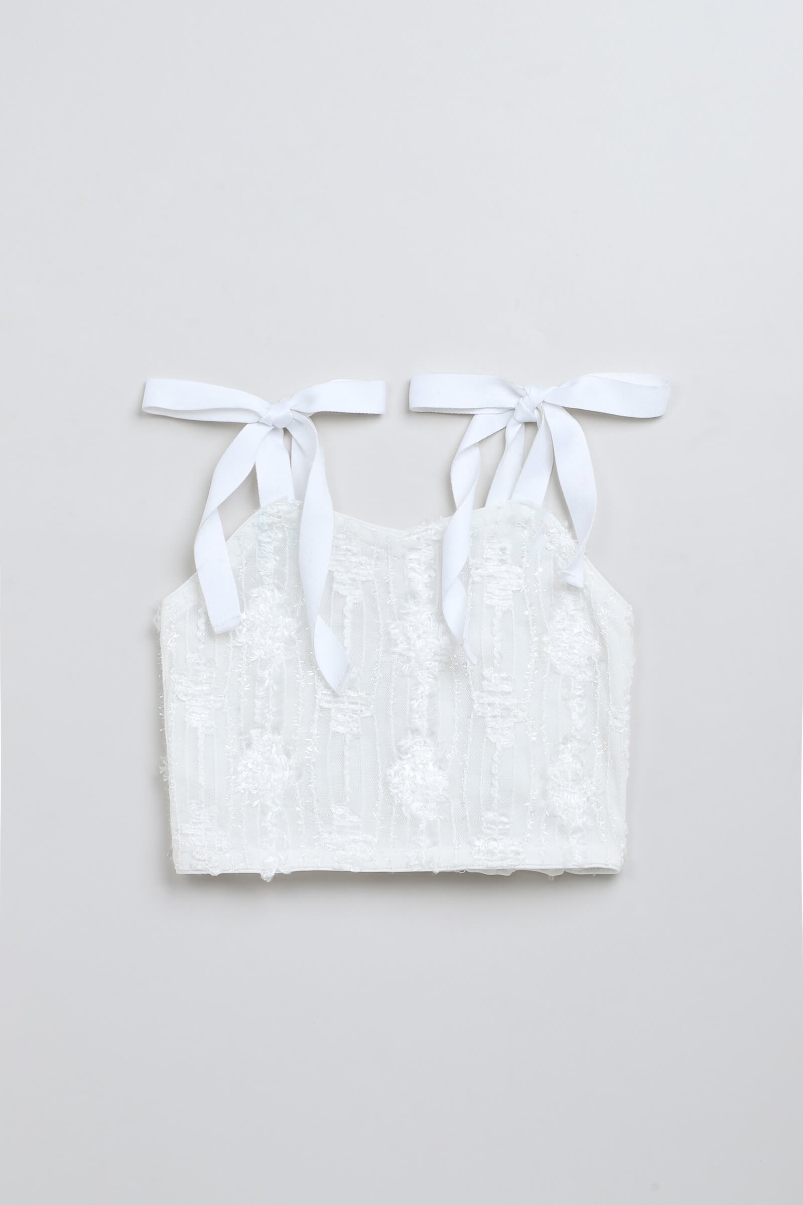 net knit sleeveless shoulder tie up crop top- White
